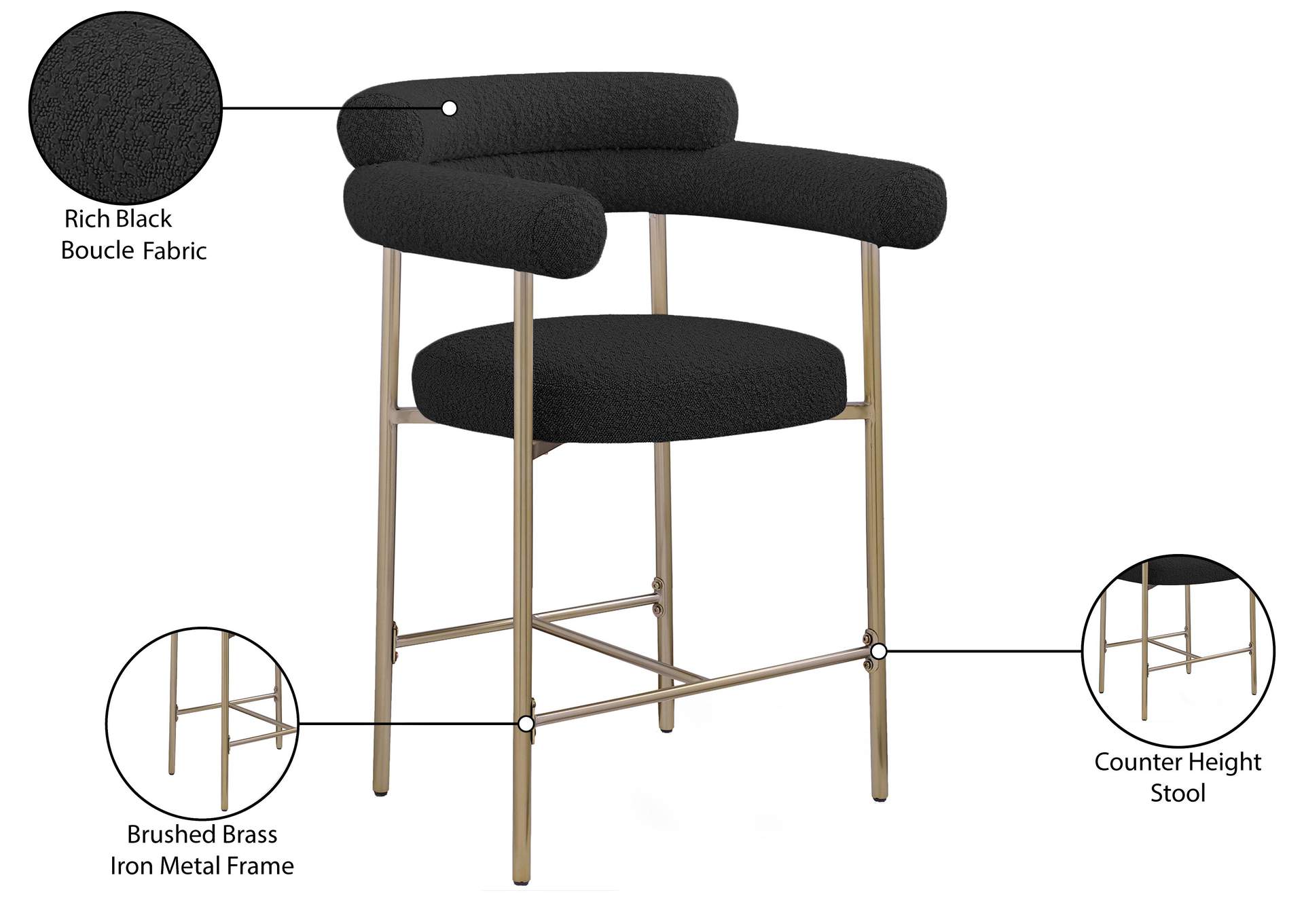 Blake Black Boucle Fabric Counter Stool image 10