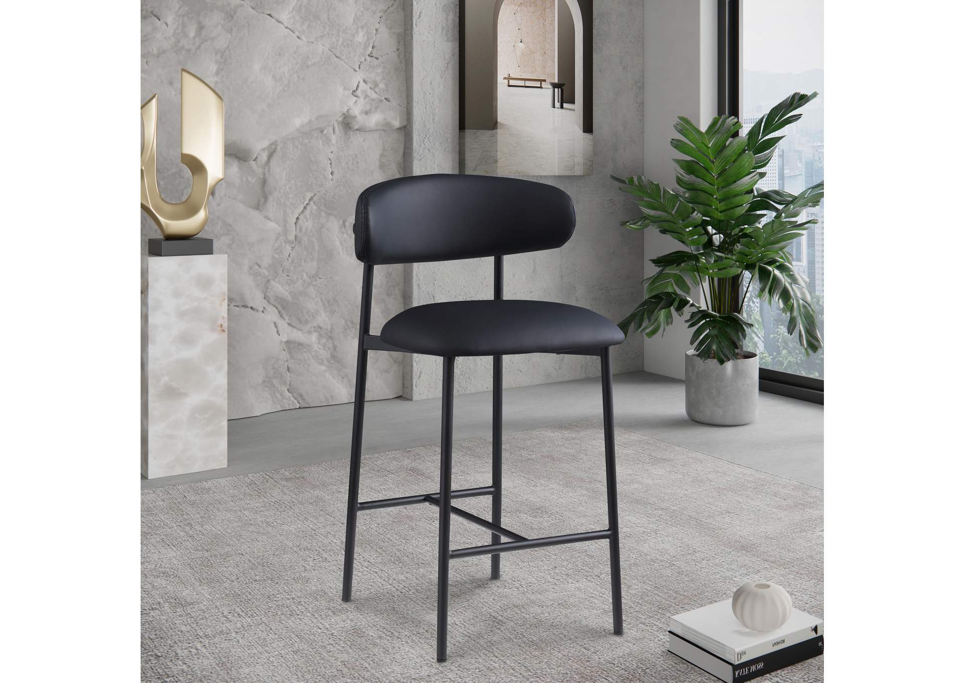 Lupita Black Vegan Leather Counter Stool
