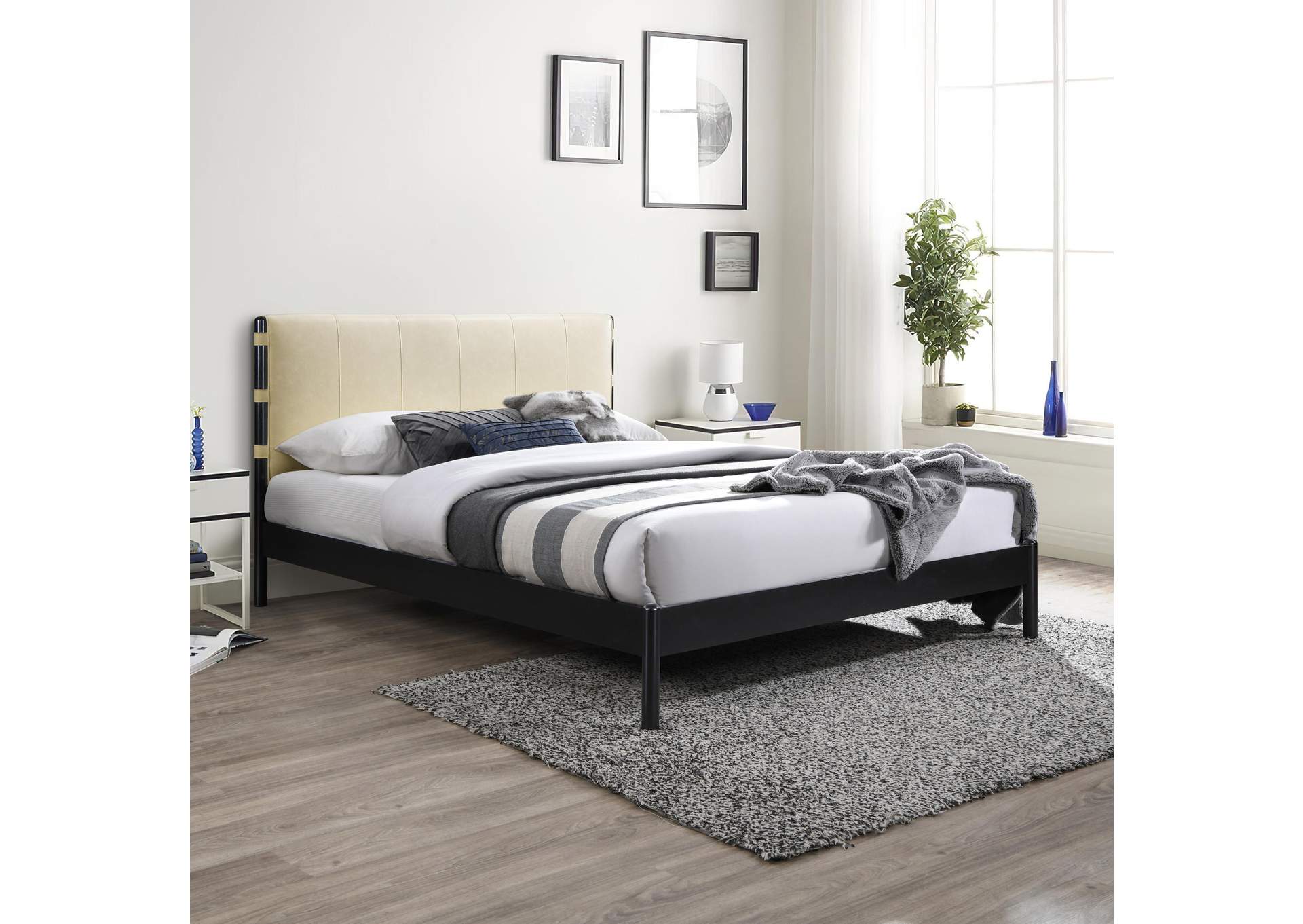 Abigail Cream Vegan Leather King Bed (3 Boxes)