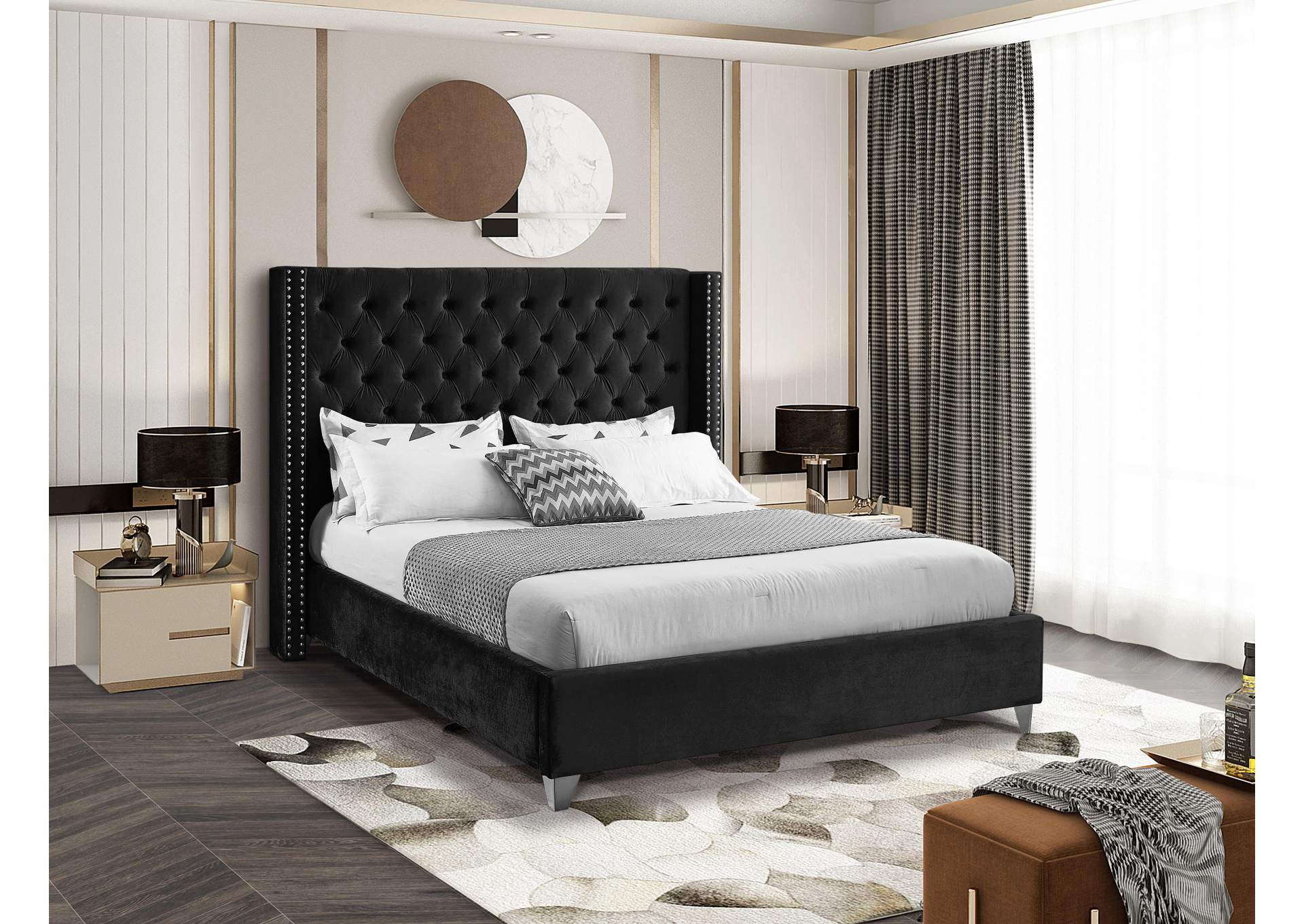 Aiden Black Velvet King Bed