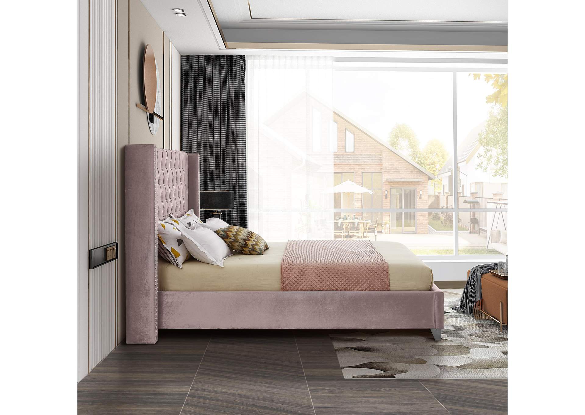 Aiden Pink Velvet Full Bed