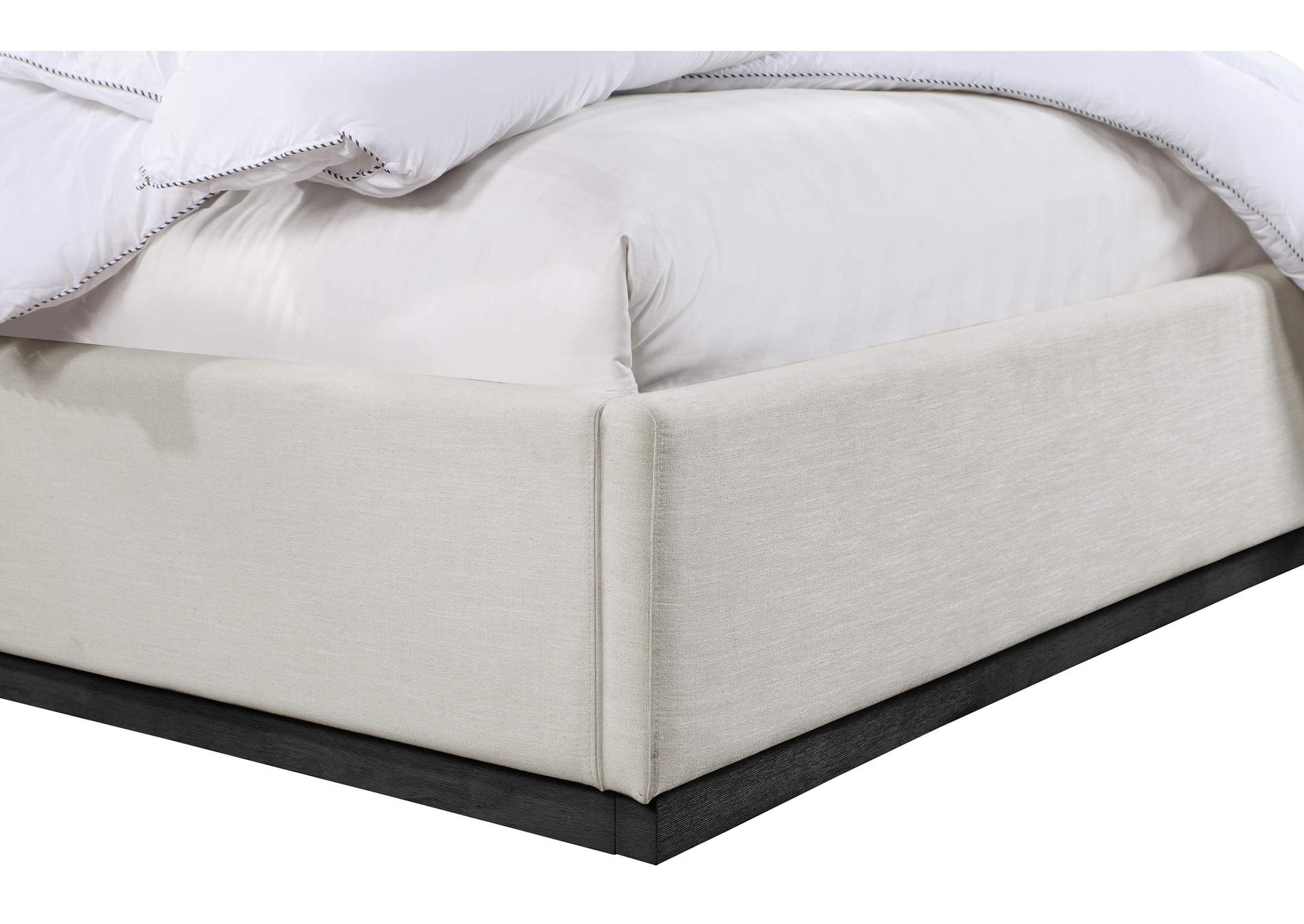 Alfie Beige Linen Textured Fabric Queen Bed