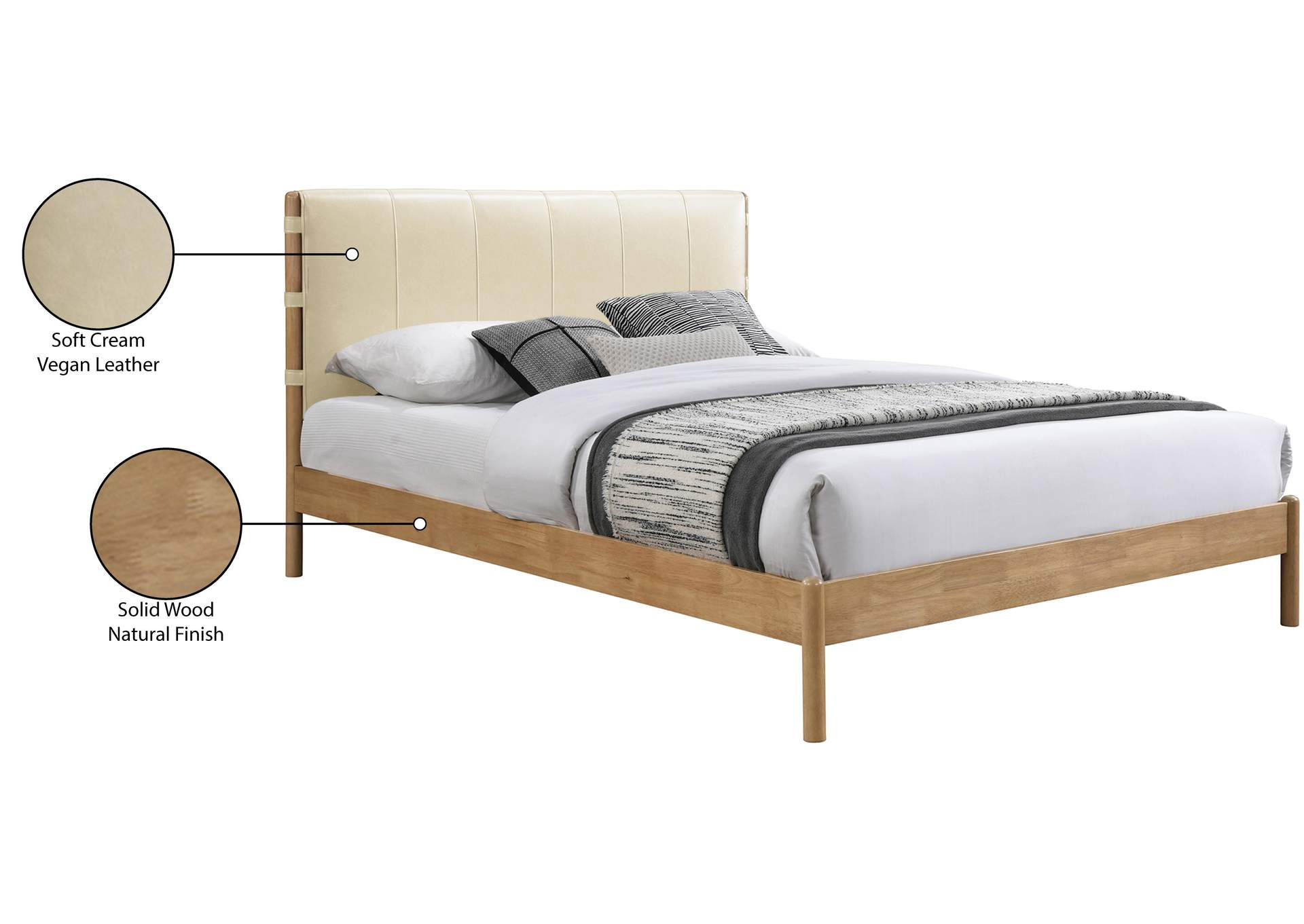 Asher Cream Vegan Leather King Bed (3 Boxes) image 9