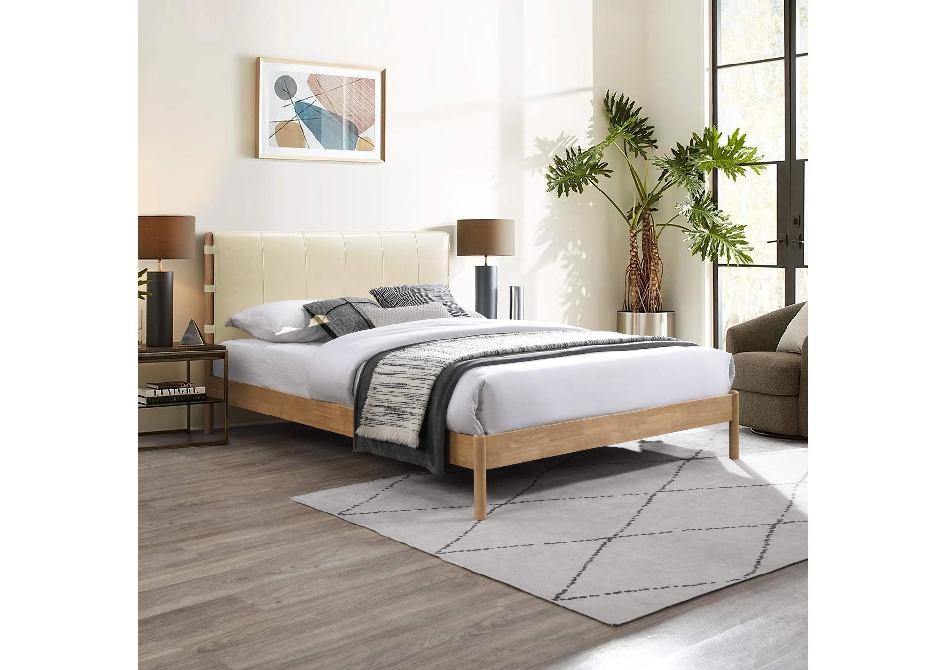 Asher Cream Vegan Leather King Bed (3 Boxes) image 3