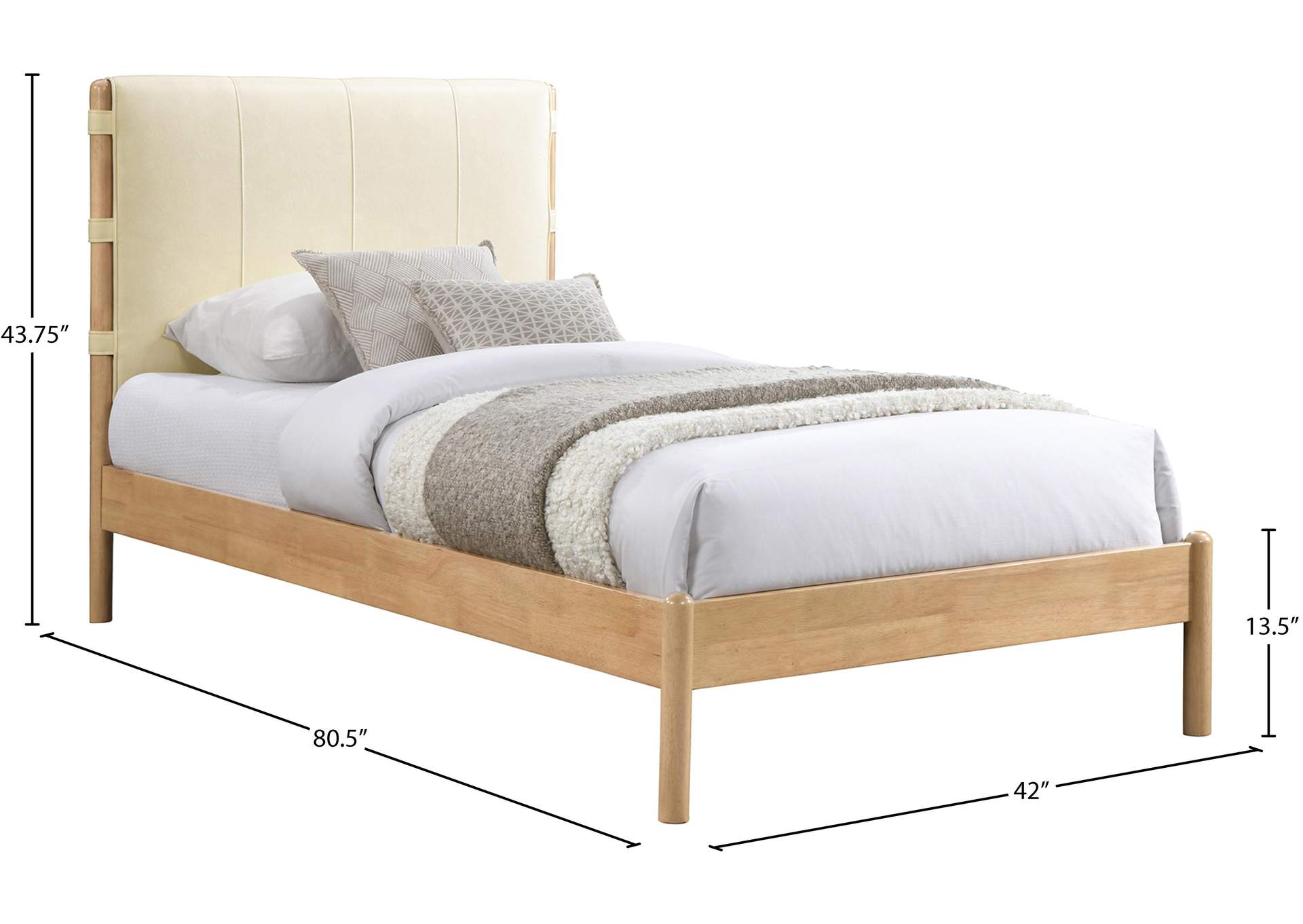 Asher Cream Vegan Leather Twin Bed (3 Boxes)