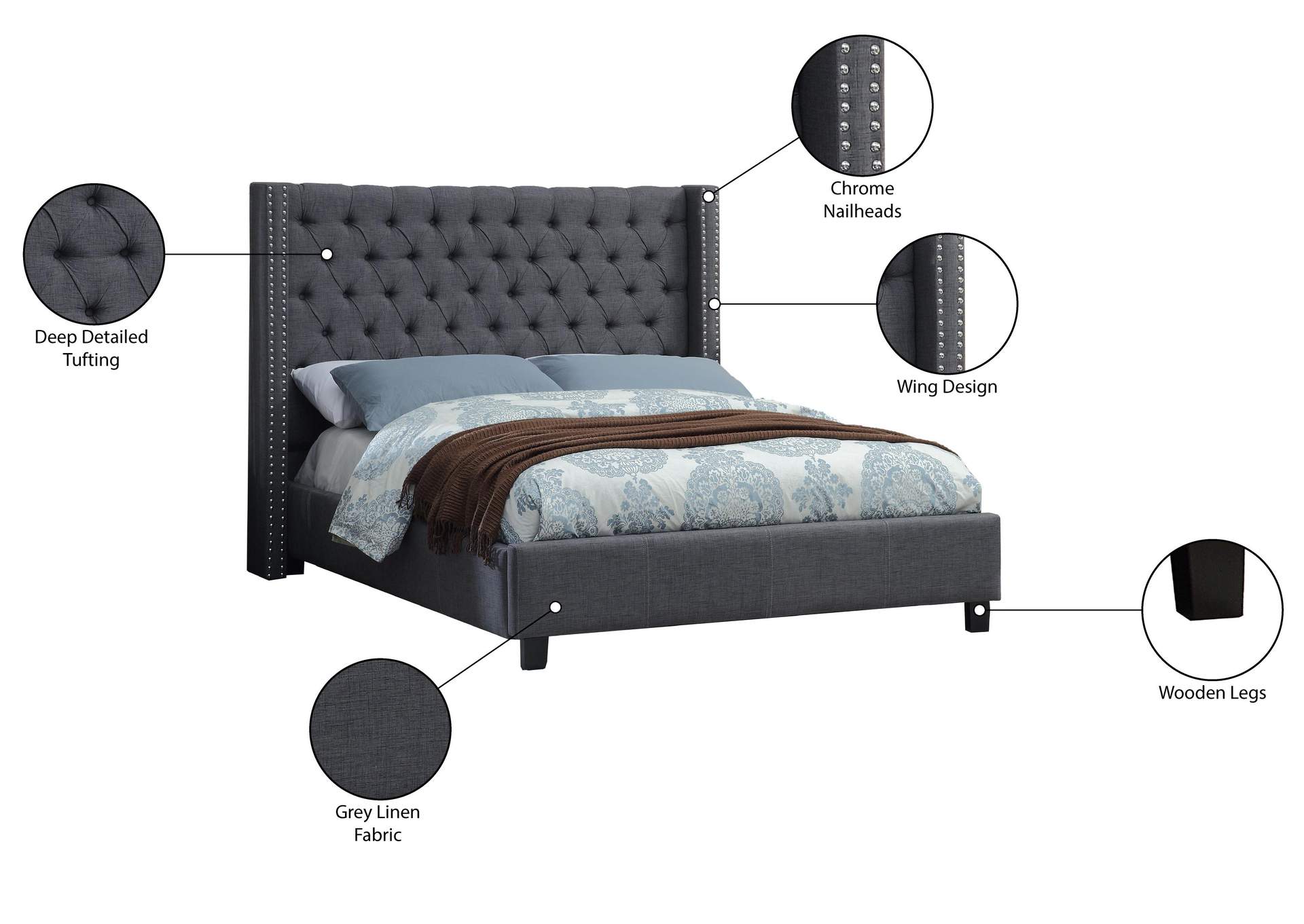 Ashton Grey Linen Textured King Bed image 5