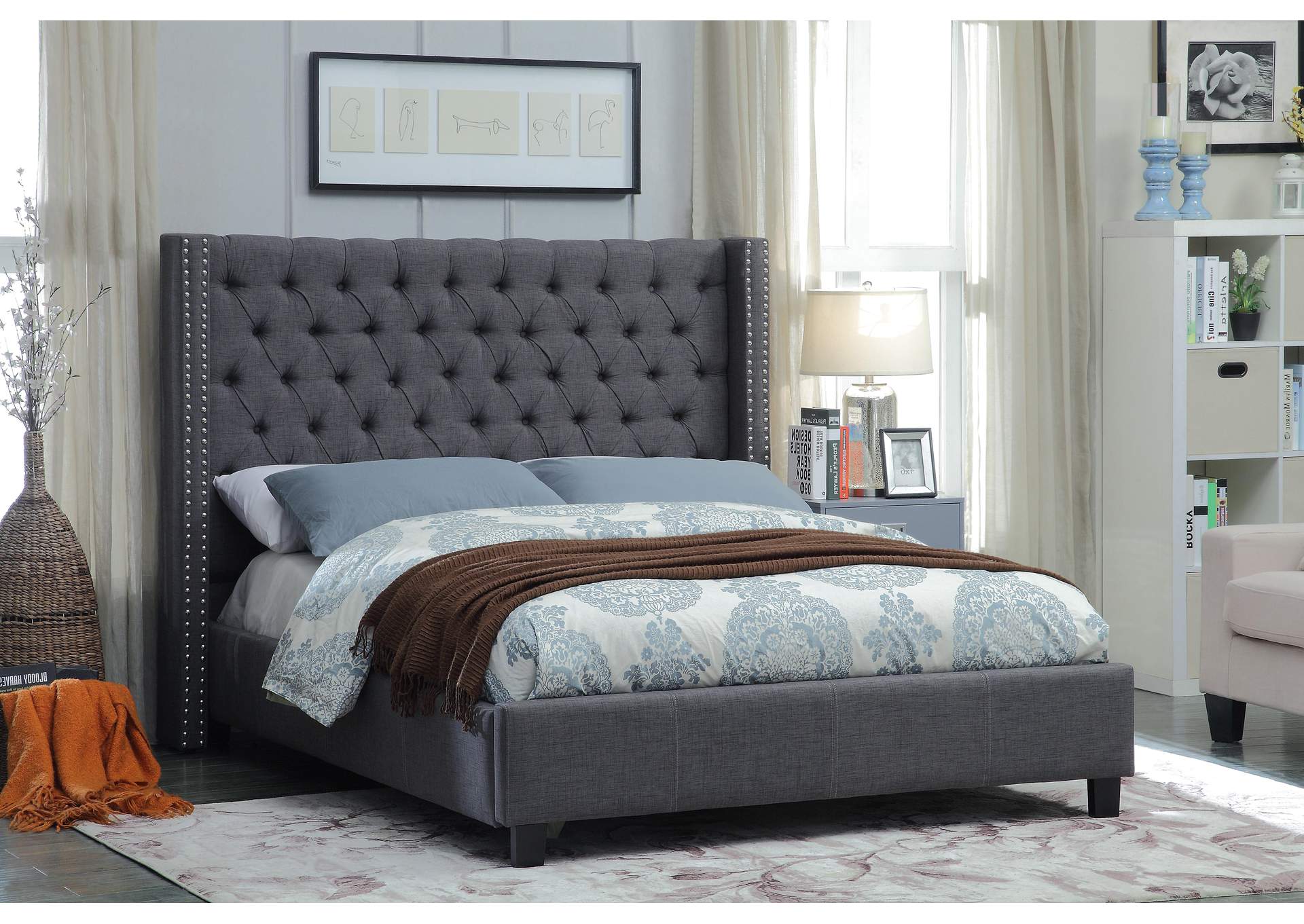 Ashton Grey Linen Textured King Bed image 3