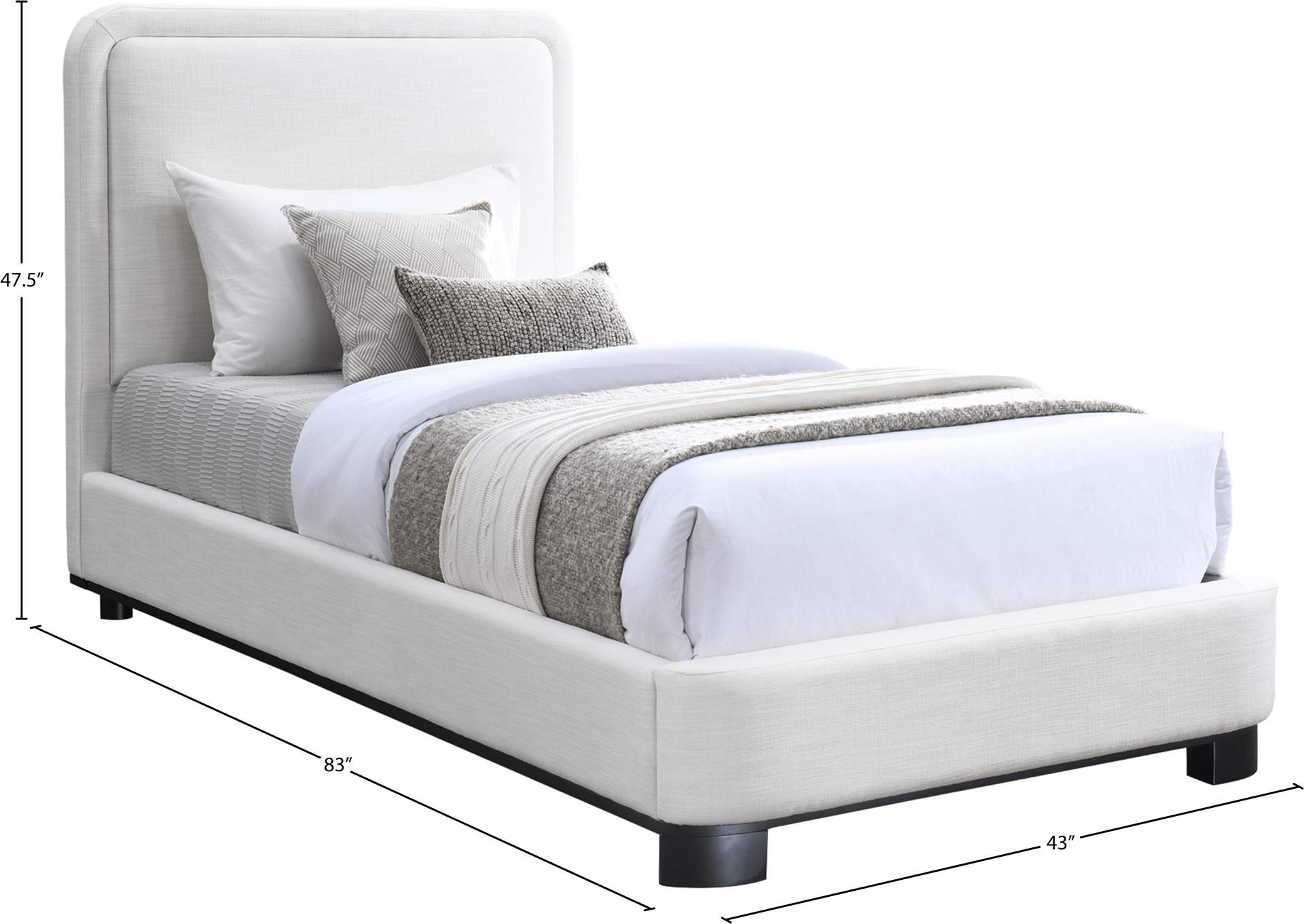 Nolita Cream Linen Textured Fabric Twin Bed