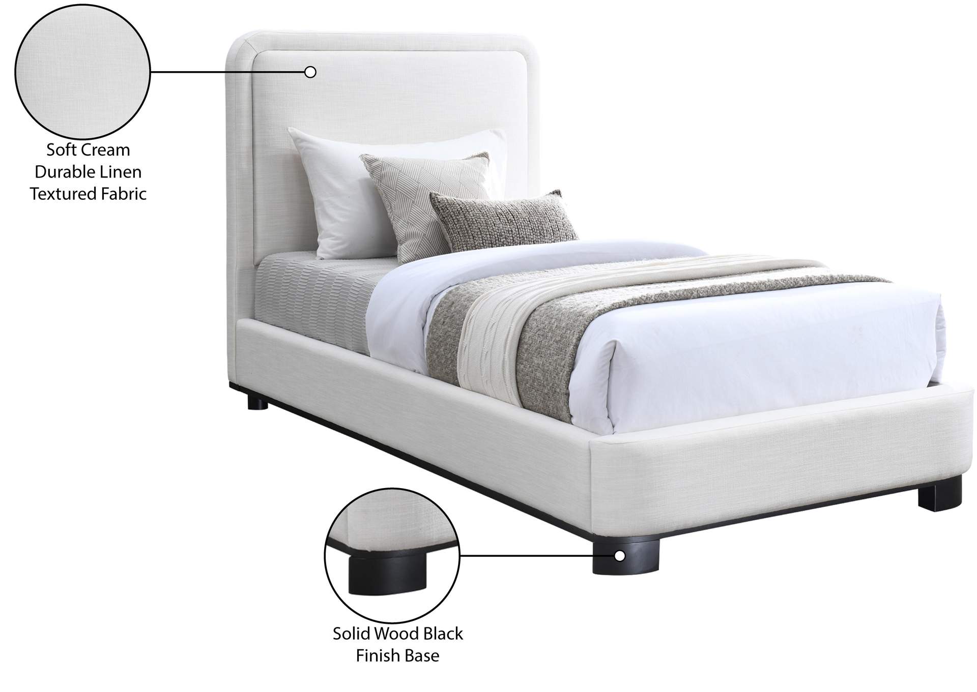 Nolita Cream Linen Textured Fabric Twin Bed