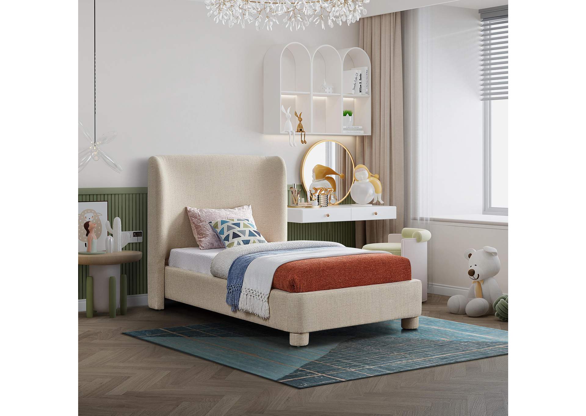 Penny Beige Polyester Fabric Twin Bed
