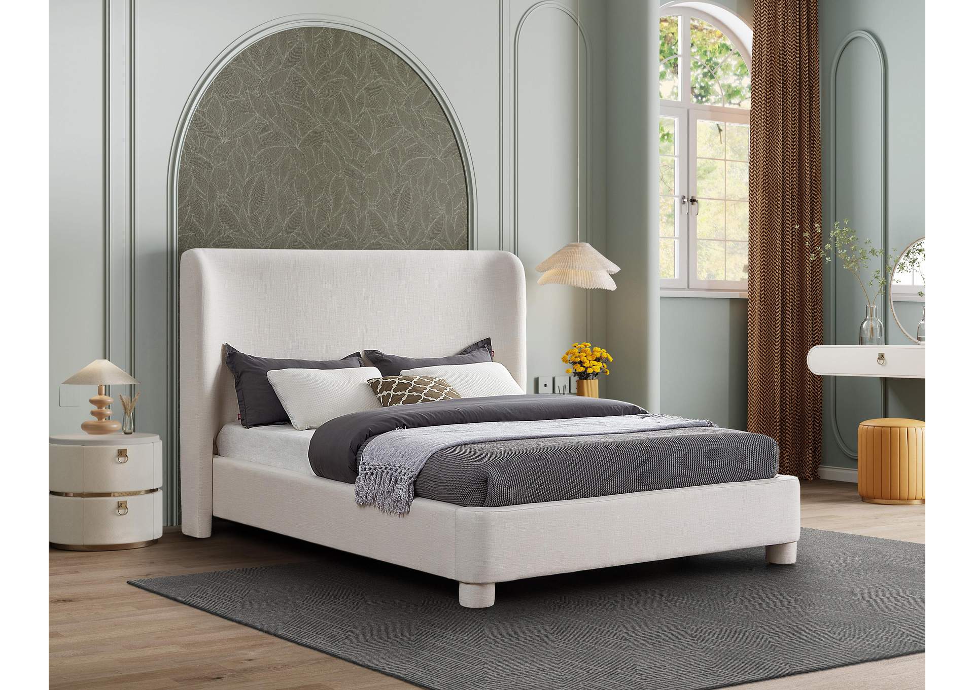 Penny Cream Linen Textured Fabric Full Bed