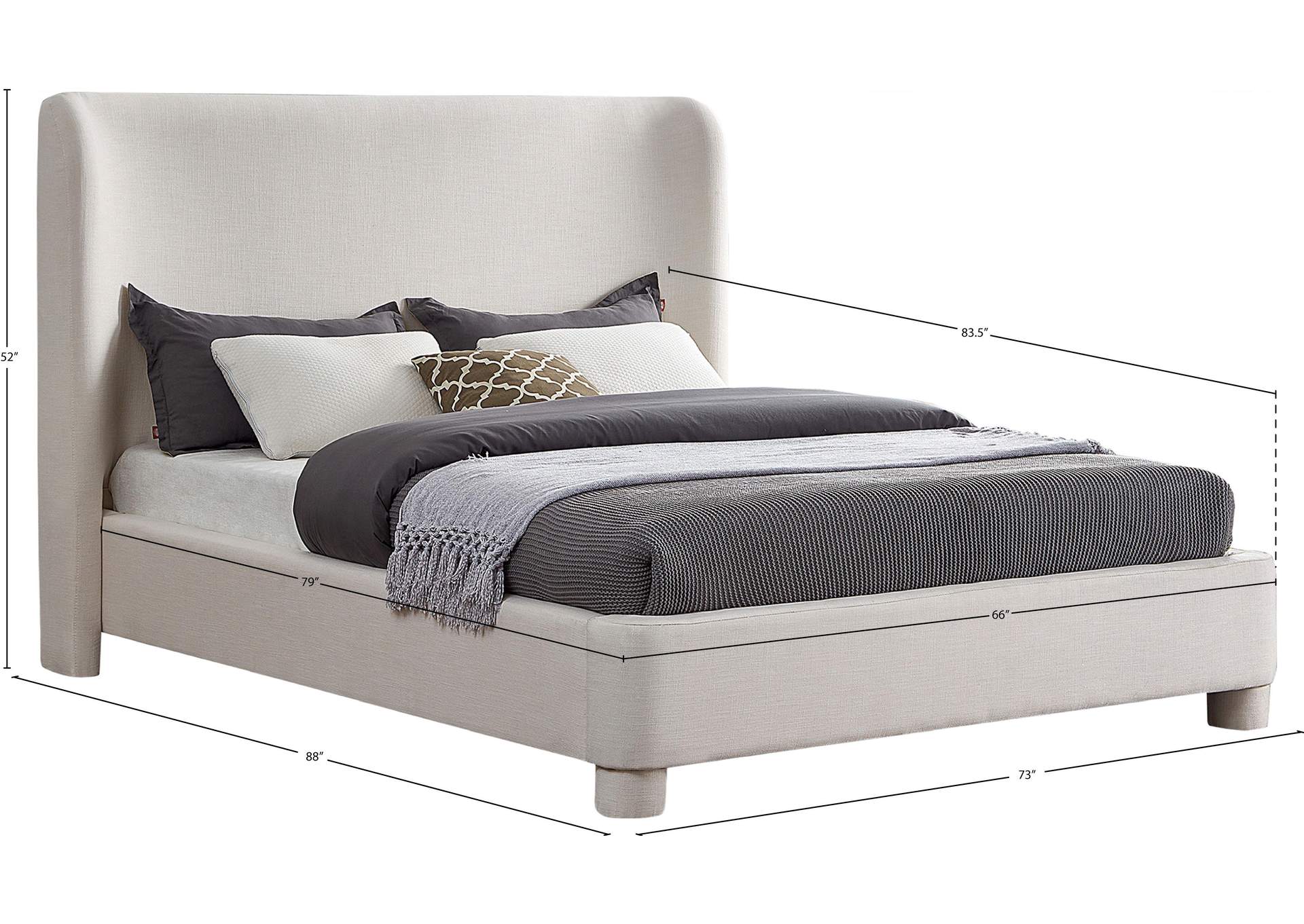 Penny Cream Linen Textured Fabric Queen Bed