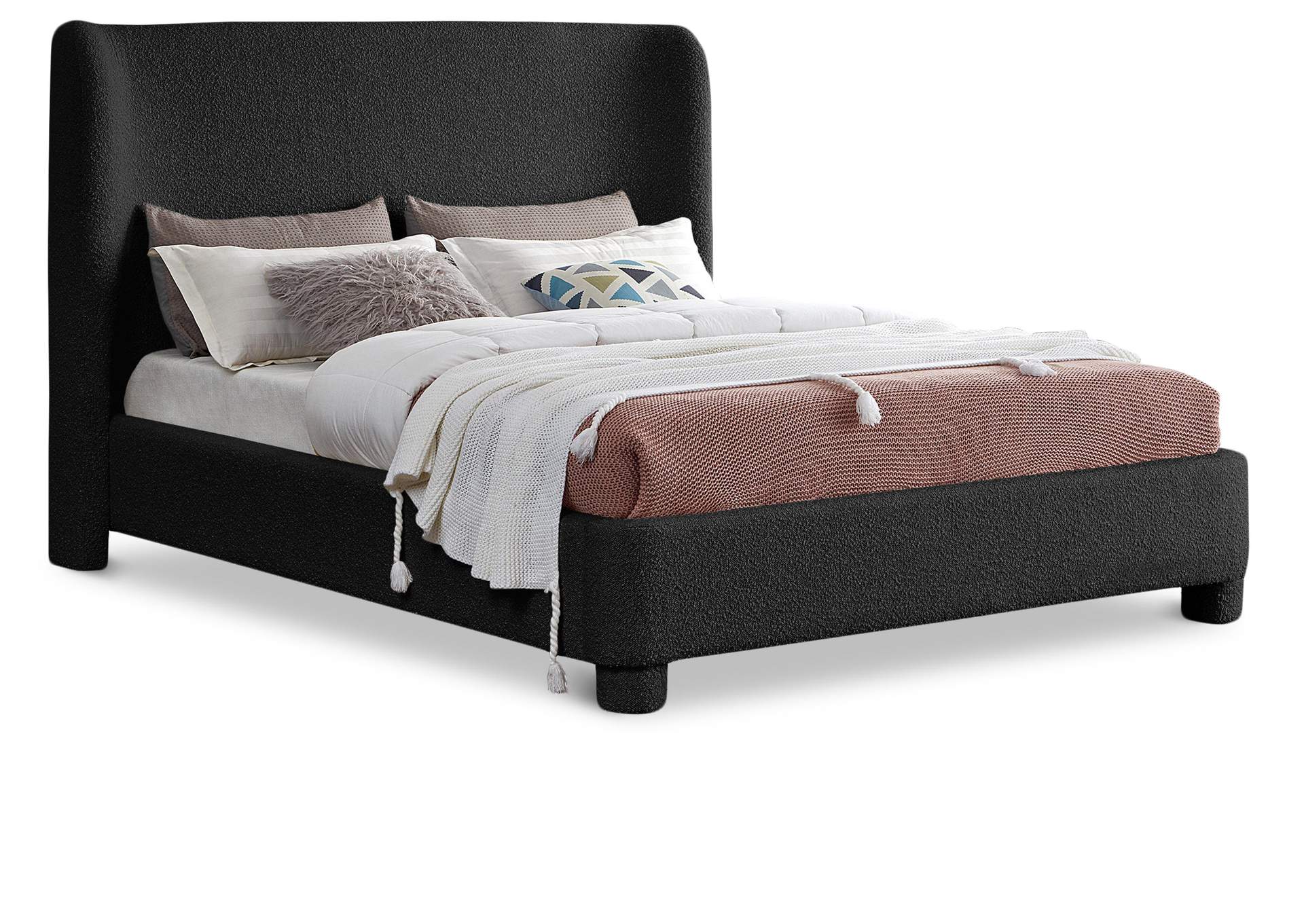 Penny Black Boucle Fabric King Bed