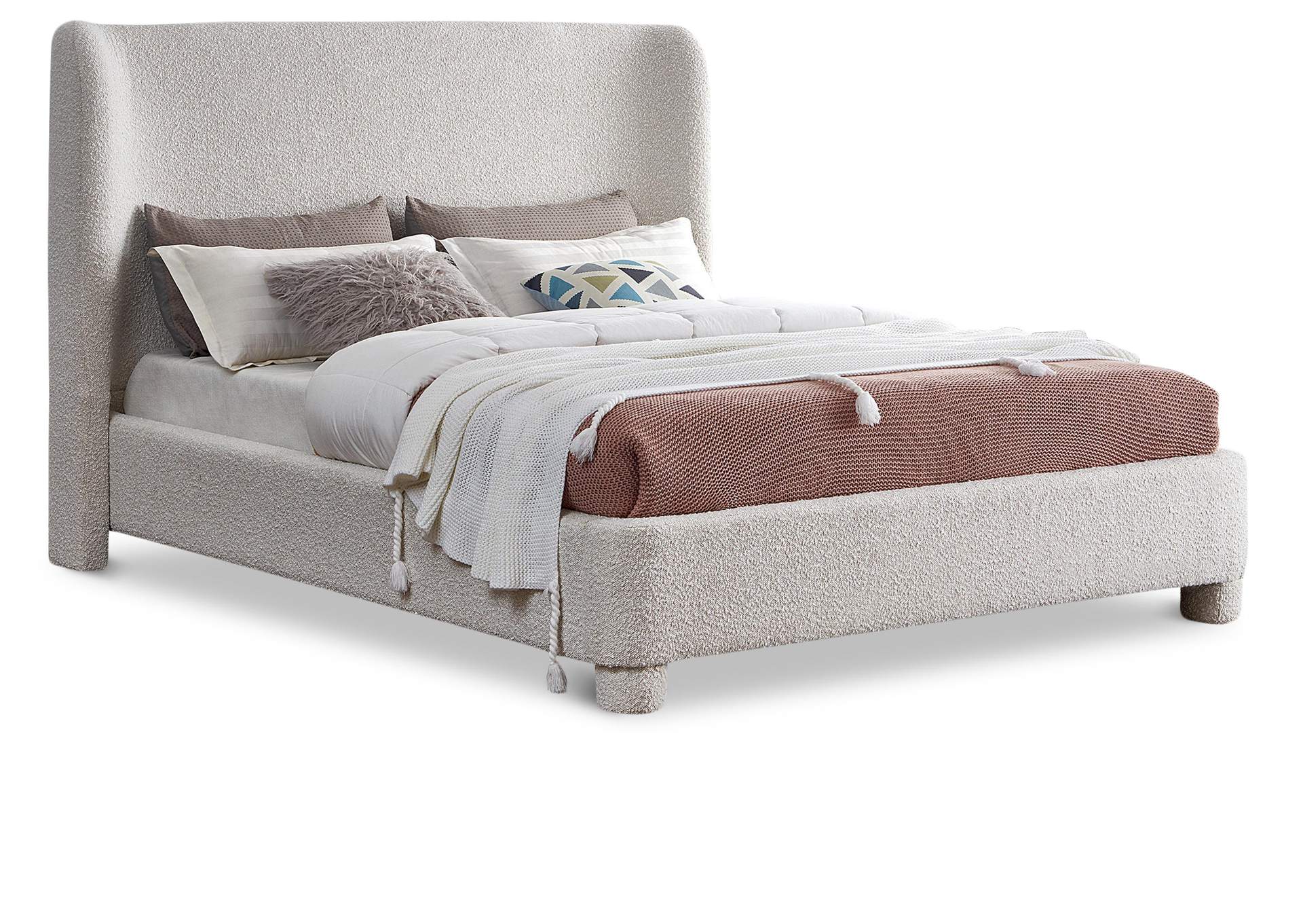 Penny Cream Boucle Fabric Queen Bed