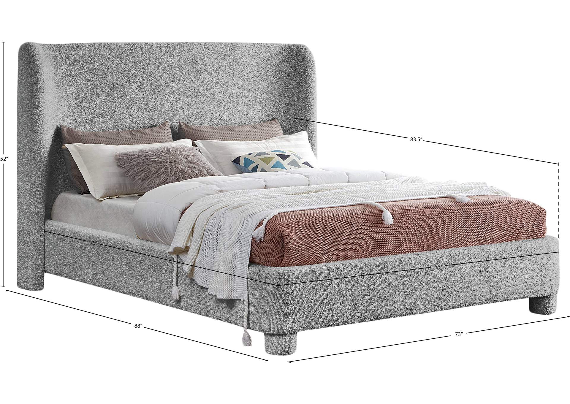 Penny Grey Boucle Fabric Queen Bed