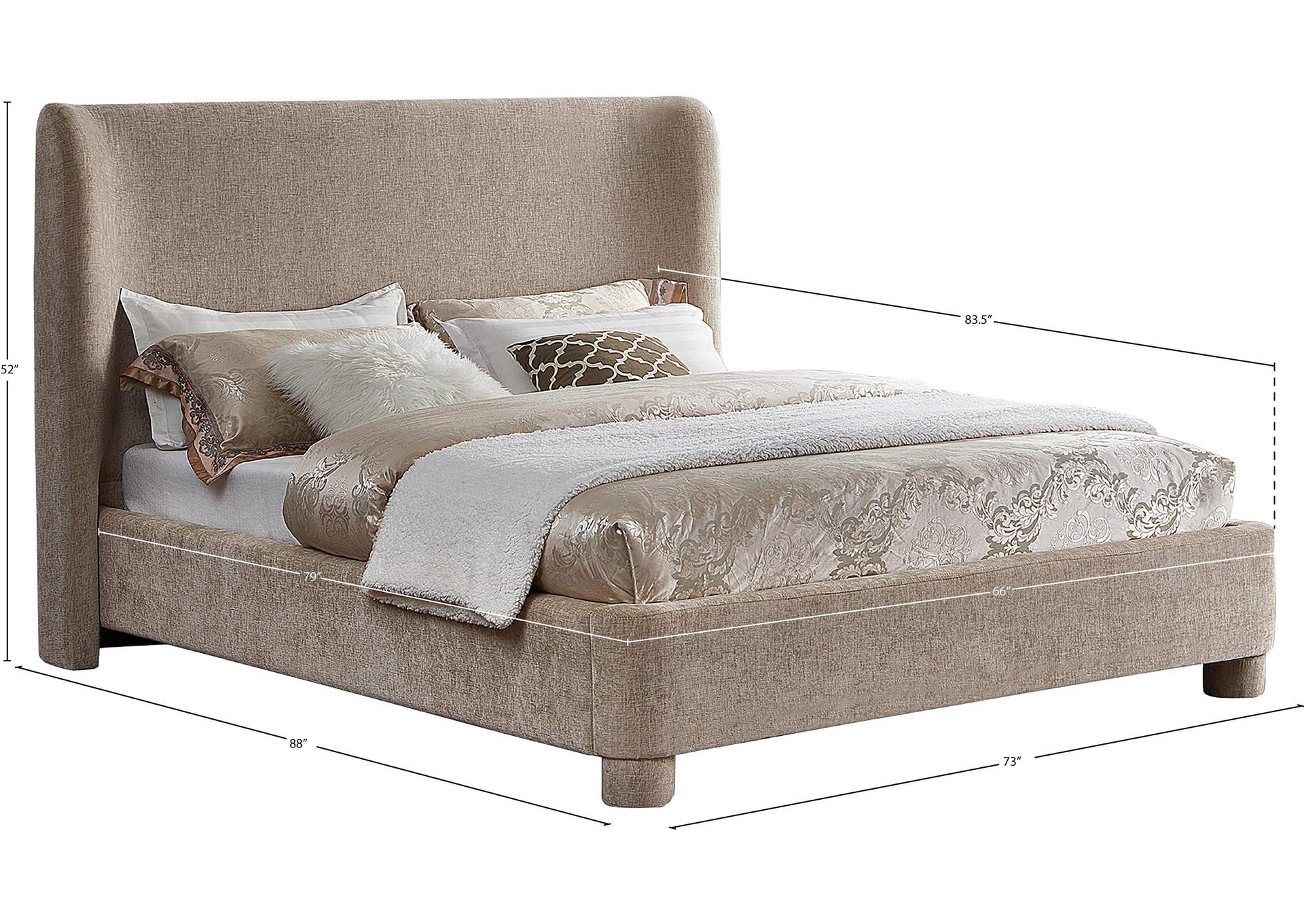 Penny Beige Chenille Fabric Queen Bed