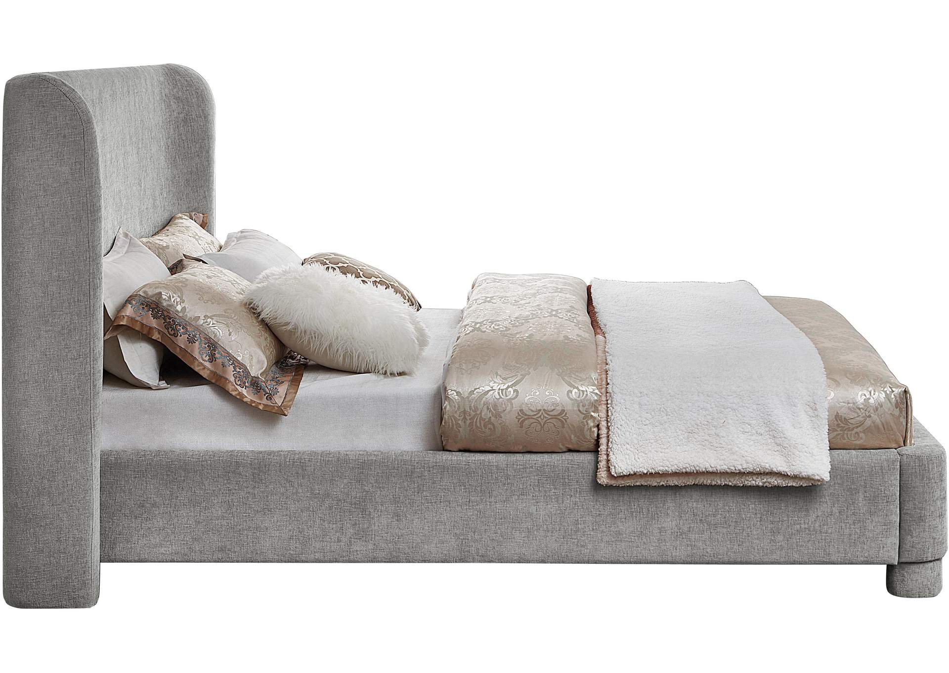 Penny Light Grey Chenille Fabric King Bed