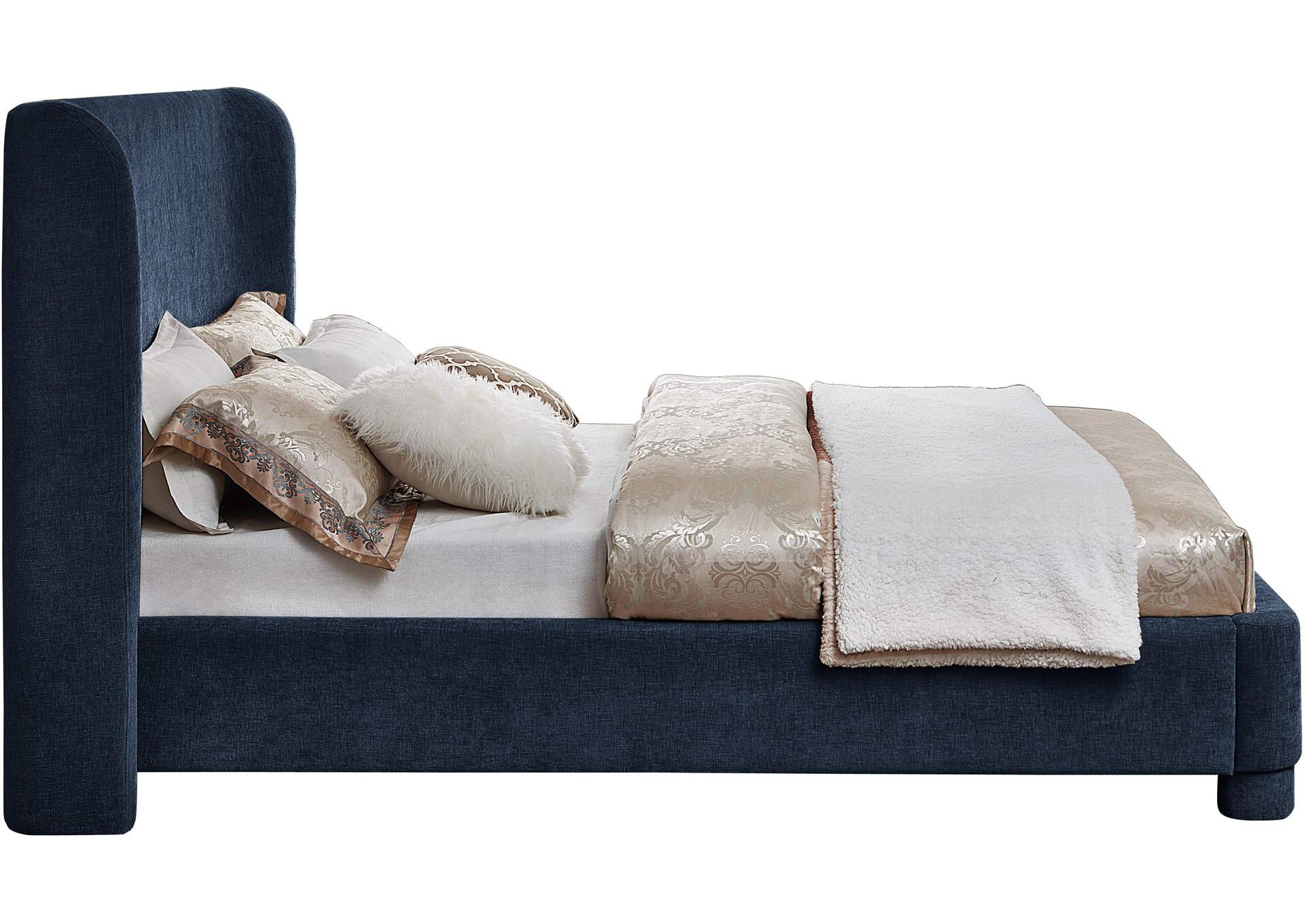Penny Navy Chenille Fabric King Bed