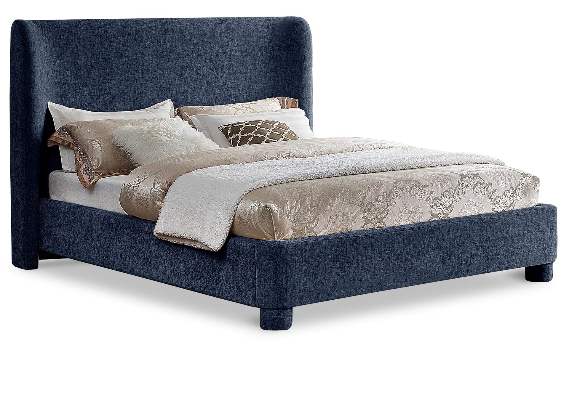 Penny Navy Chenille Fabric Queen Bed