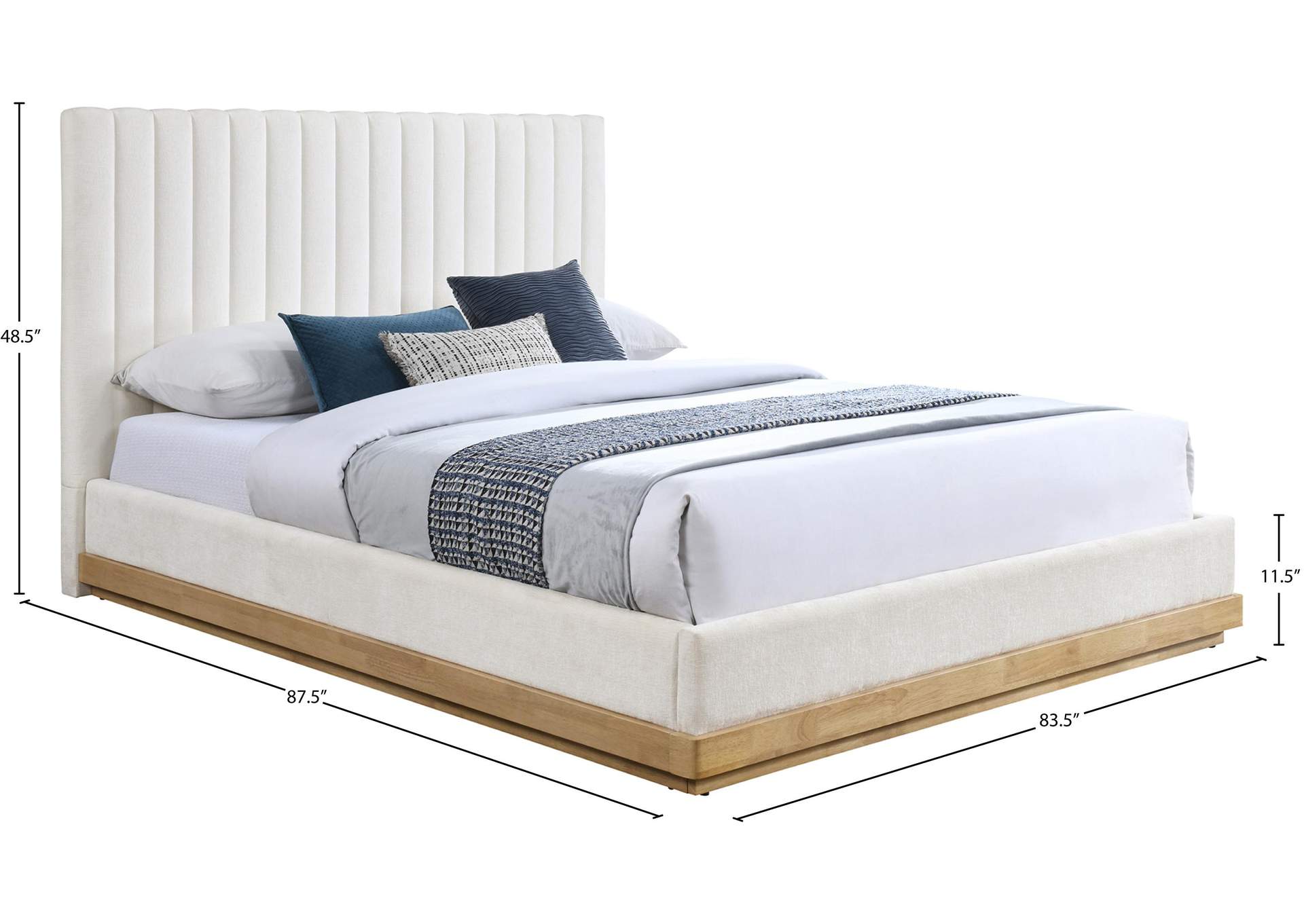 Emmet Cream Chenille Fabric King Bed (3 Boxes)