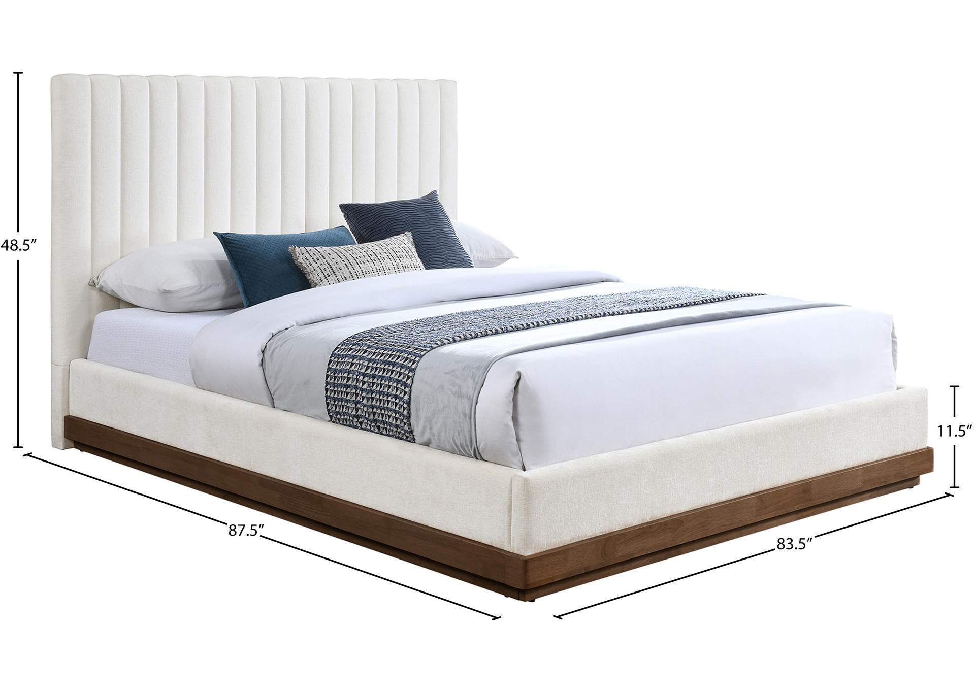 Emmet Cream Chenille Fabric King Bed (3 Boxes)