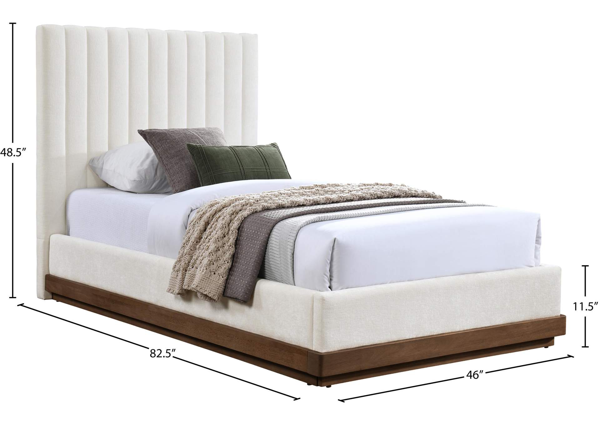 Emmet Cream Chenille Fabric Twin Bed (3 Boxes) image 9
