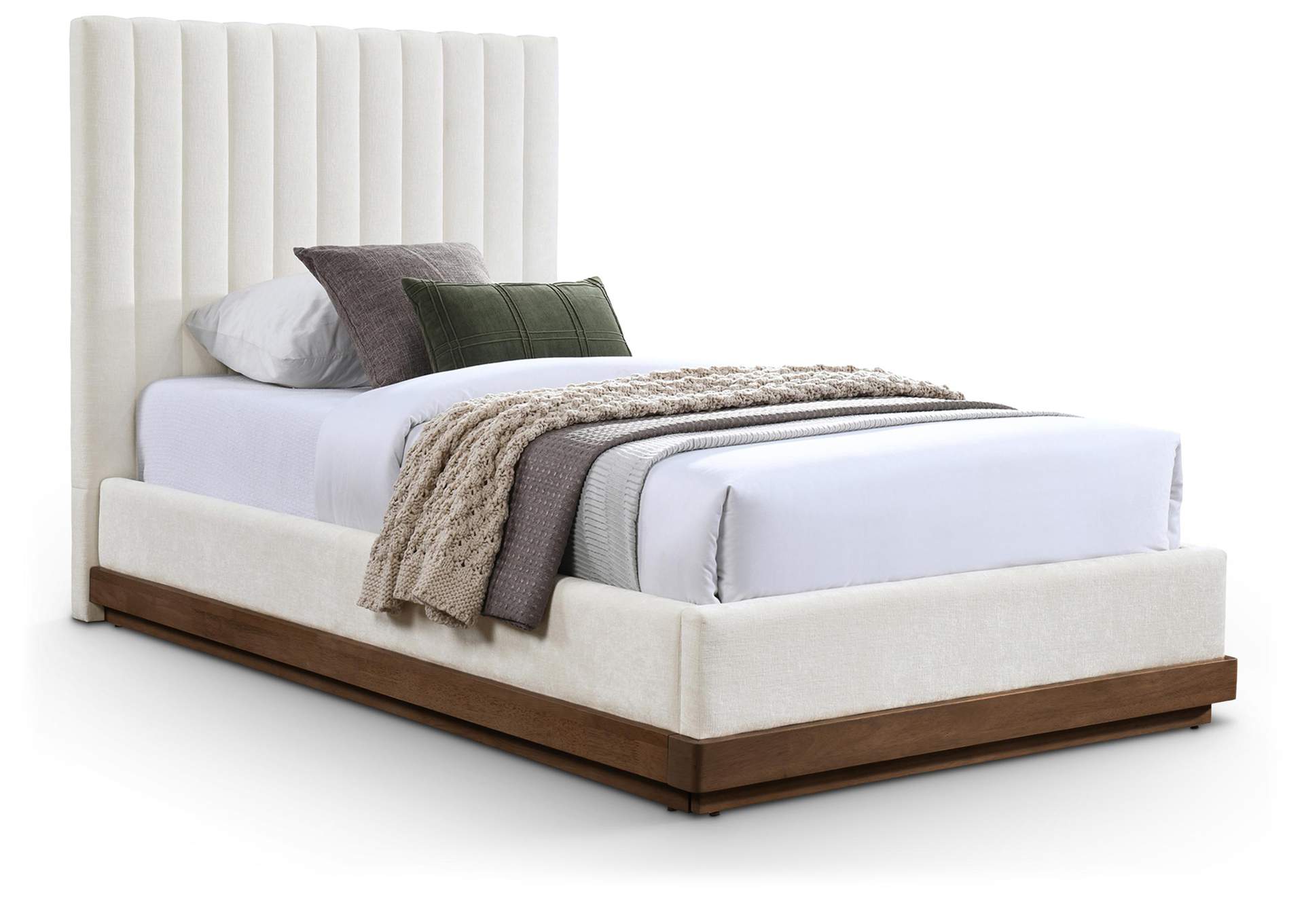 Emmet Cream Chenille Fabric Twin Bed (3 Boxes) image 1