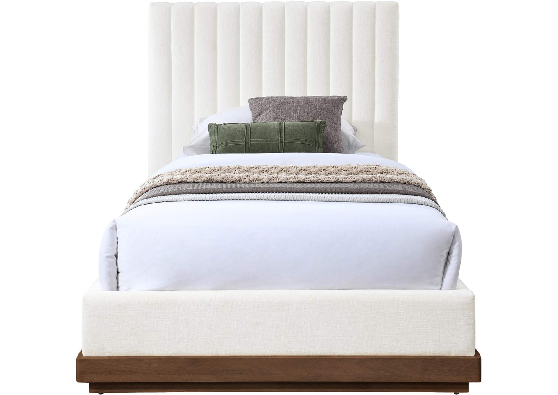 Emmet Cream Chenille Fabric Twin Bed (3 Boxes) image 4