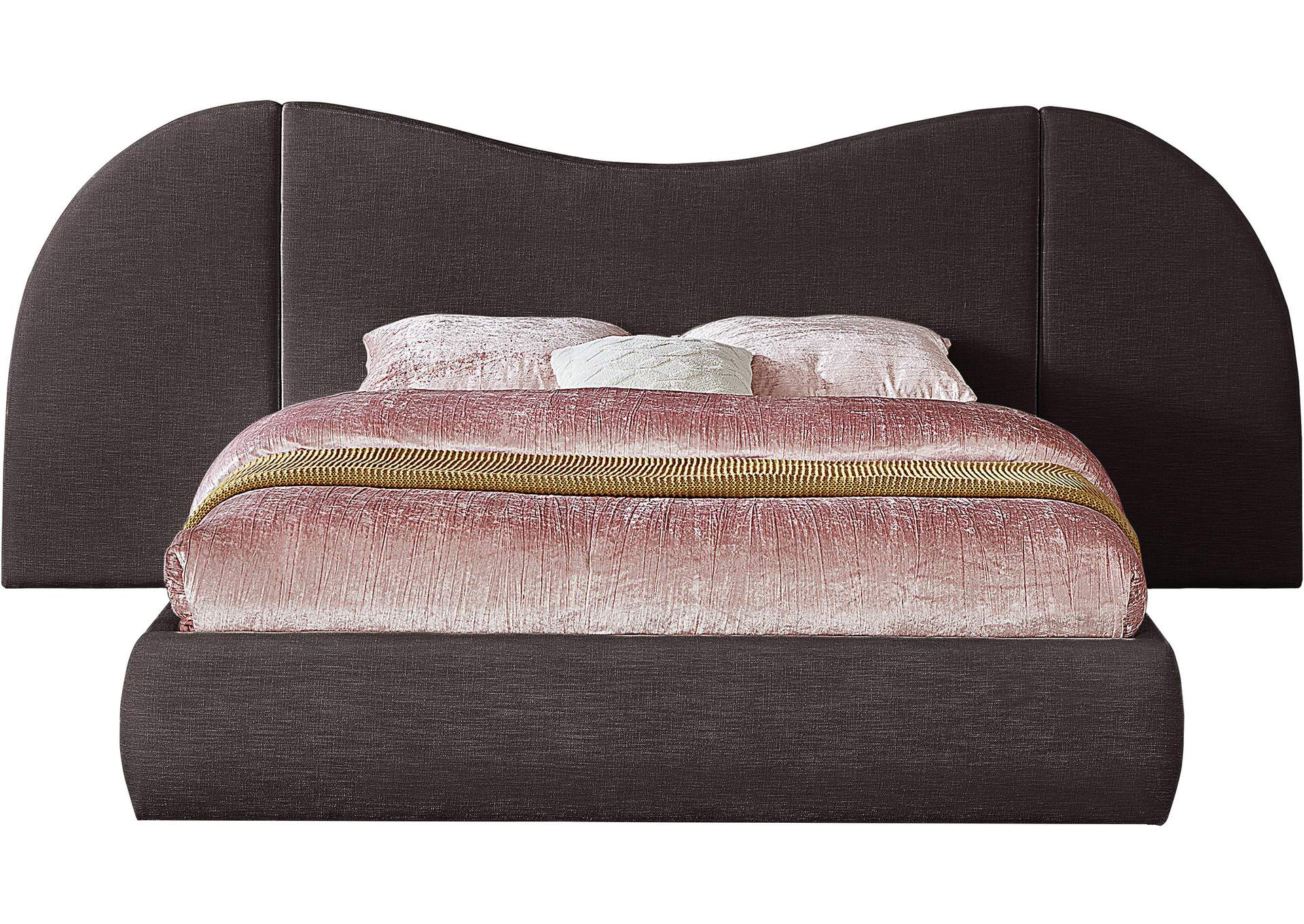 Everest Brown Linen Textured Fabric King Bed (3 Boxes)