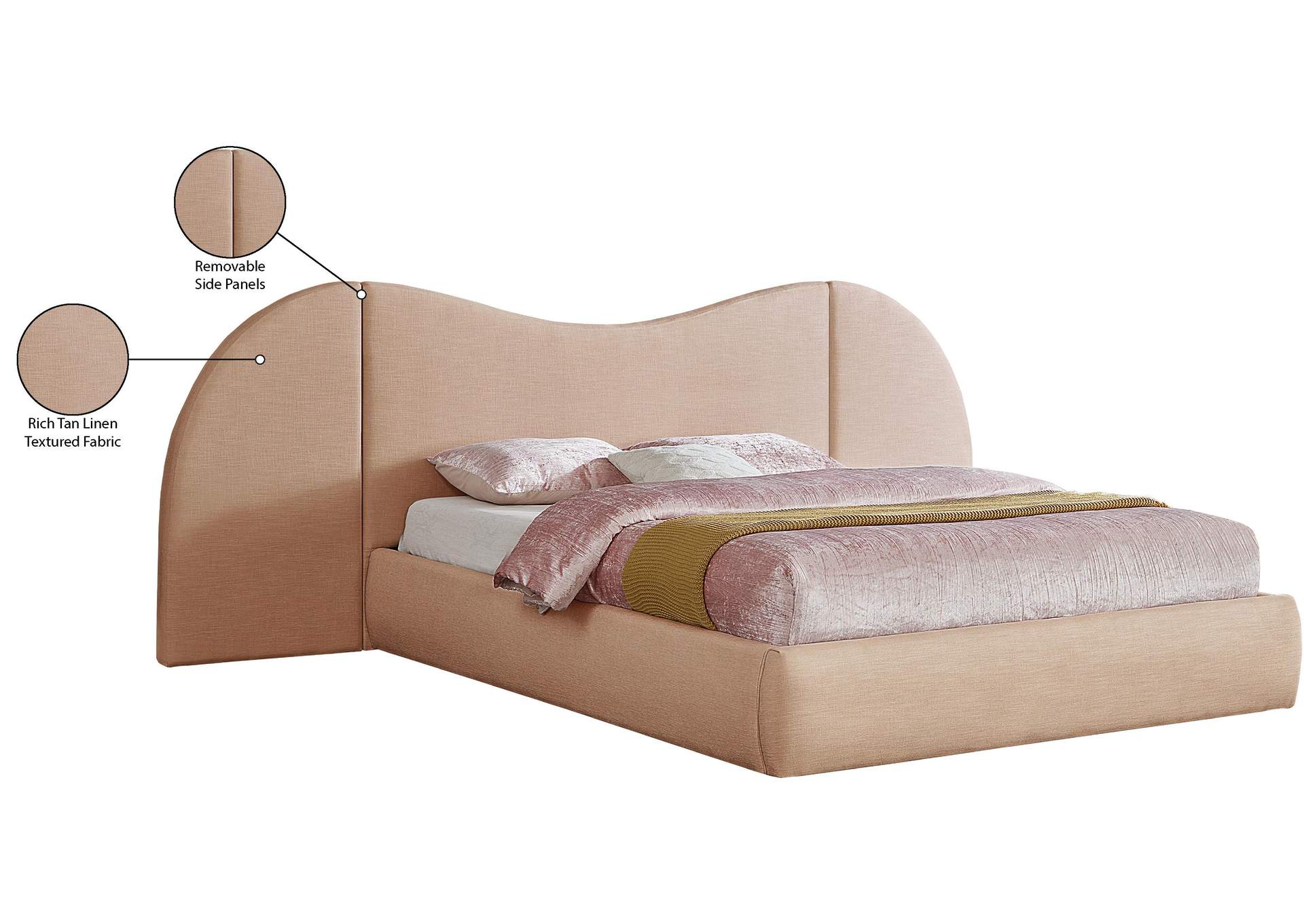Everest Tan Linen Textured Fabric Queen Bed (3 Boxes)