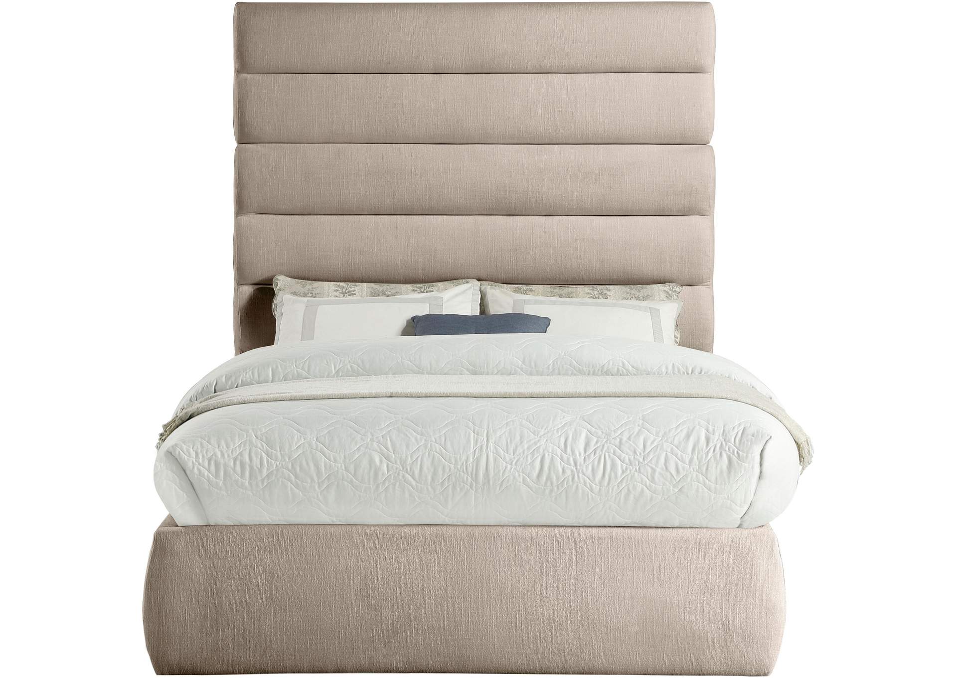 Adam Beige Linen Textured Fabric Full Bed