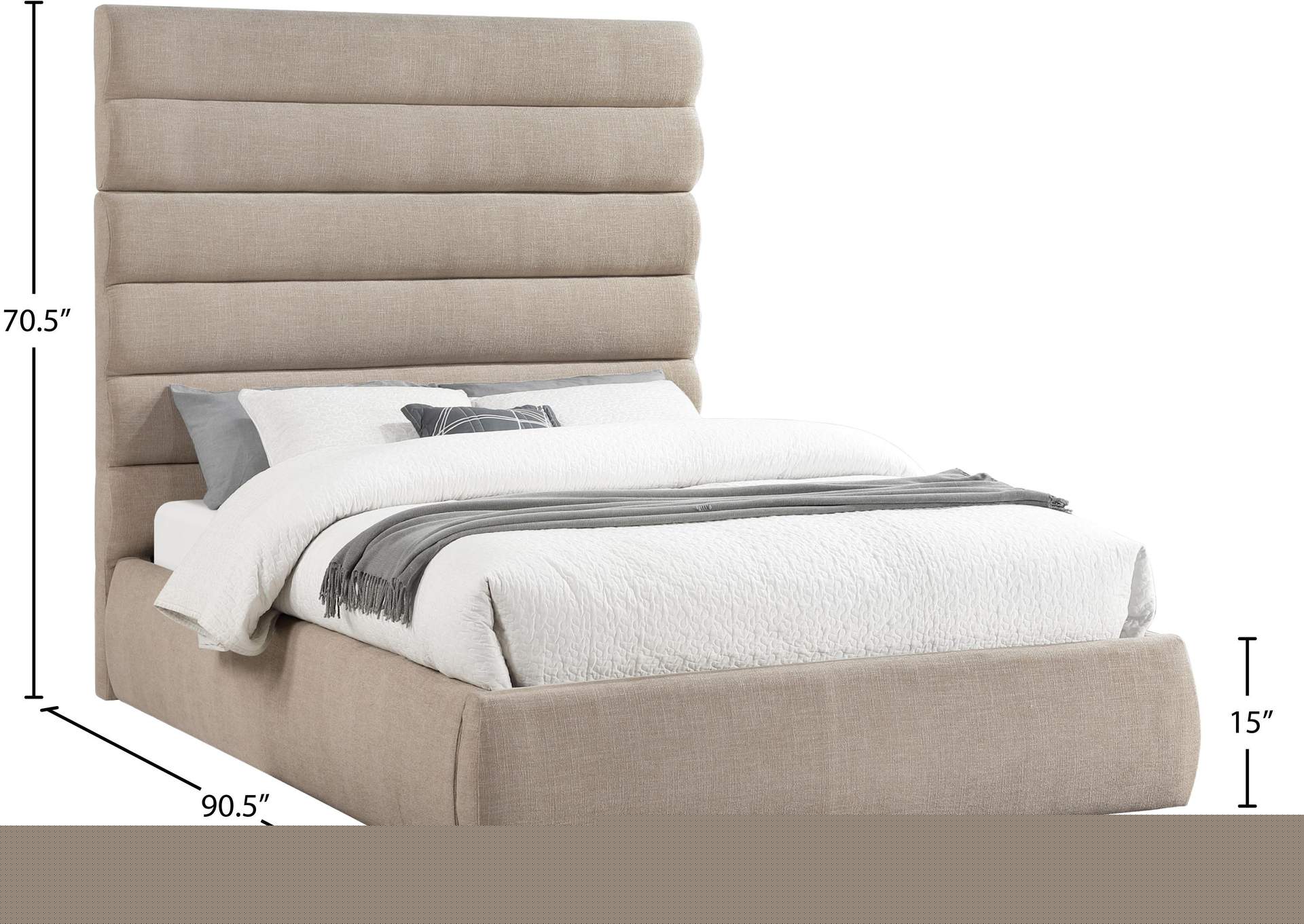 Adam Beige Linen Textured Fabric Queen Bed image 10