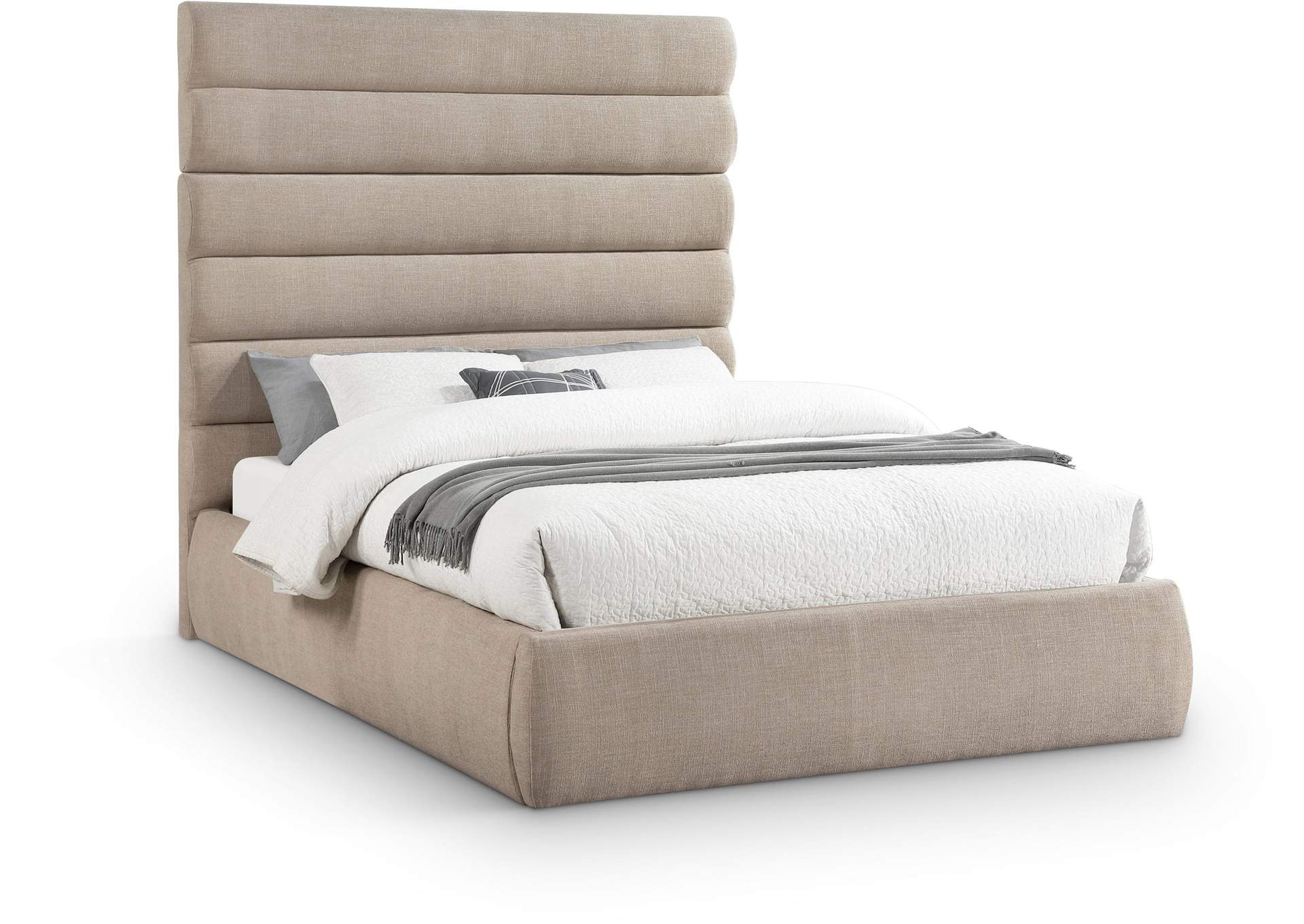 Adam Beige Linen Textured Fabric Queen Bed image 1