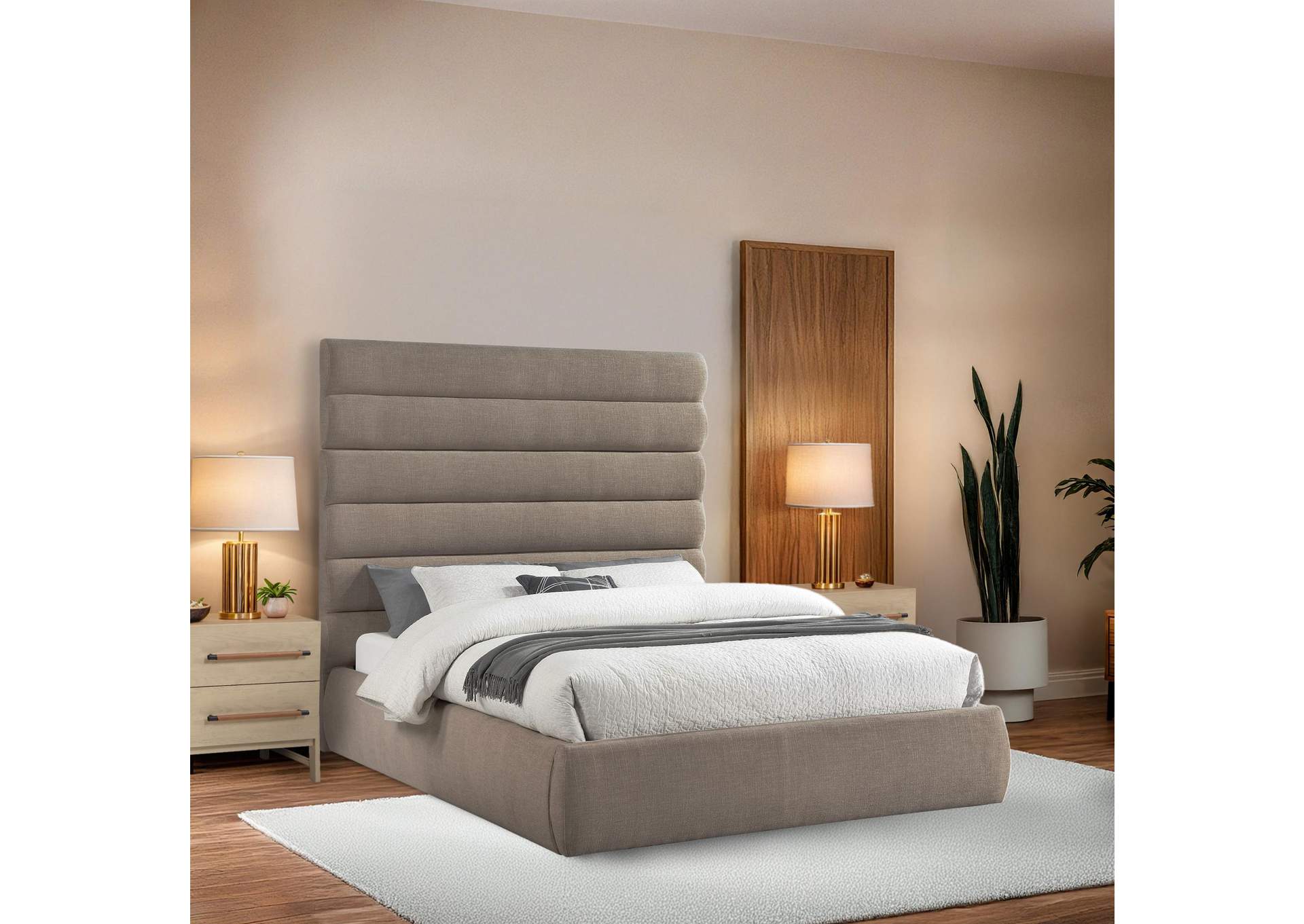 Adam Beige Linen Textured Fabric Queen Bed image 3