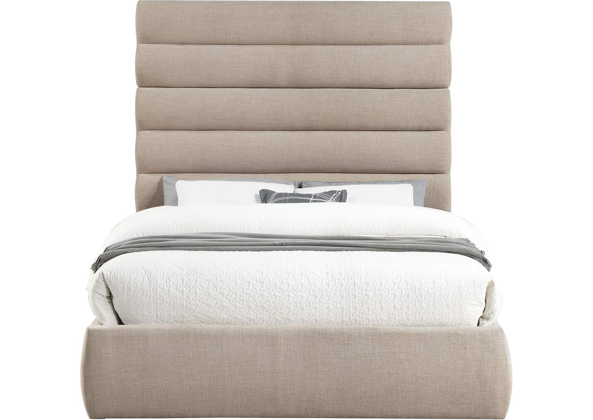 Adam Beige Linen Textured Fabric Queen Bed image 4