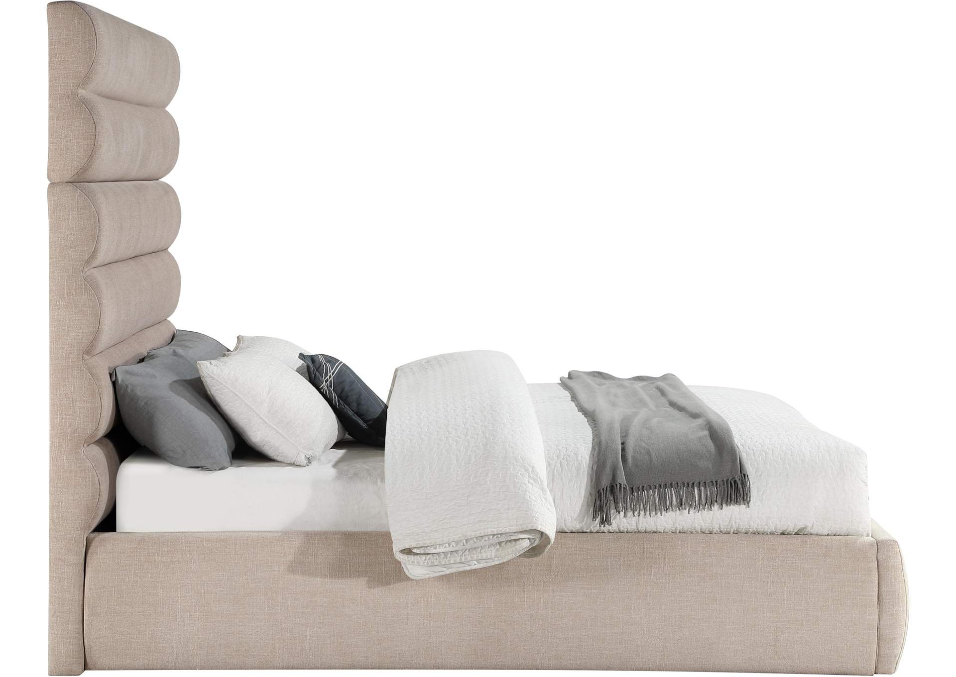 Adam Beige Linen Textured Fabric Queen Bed image 5