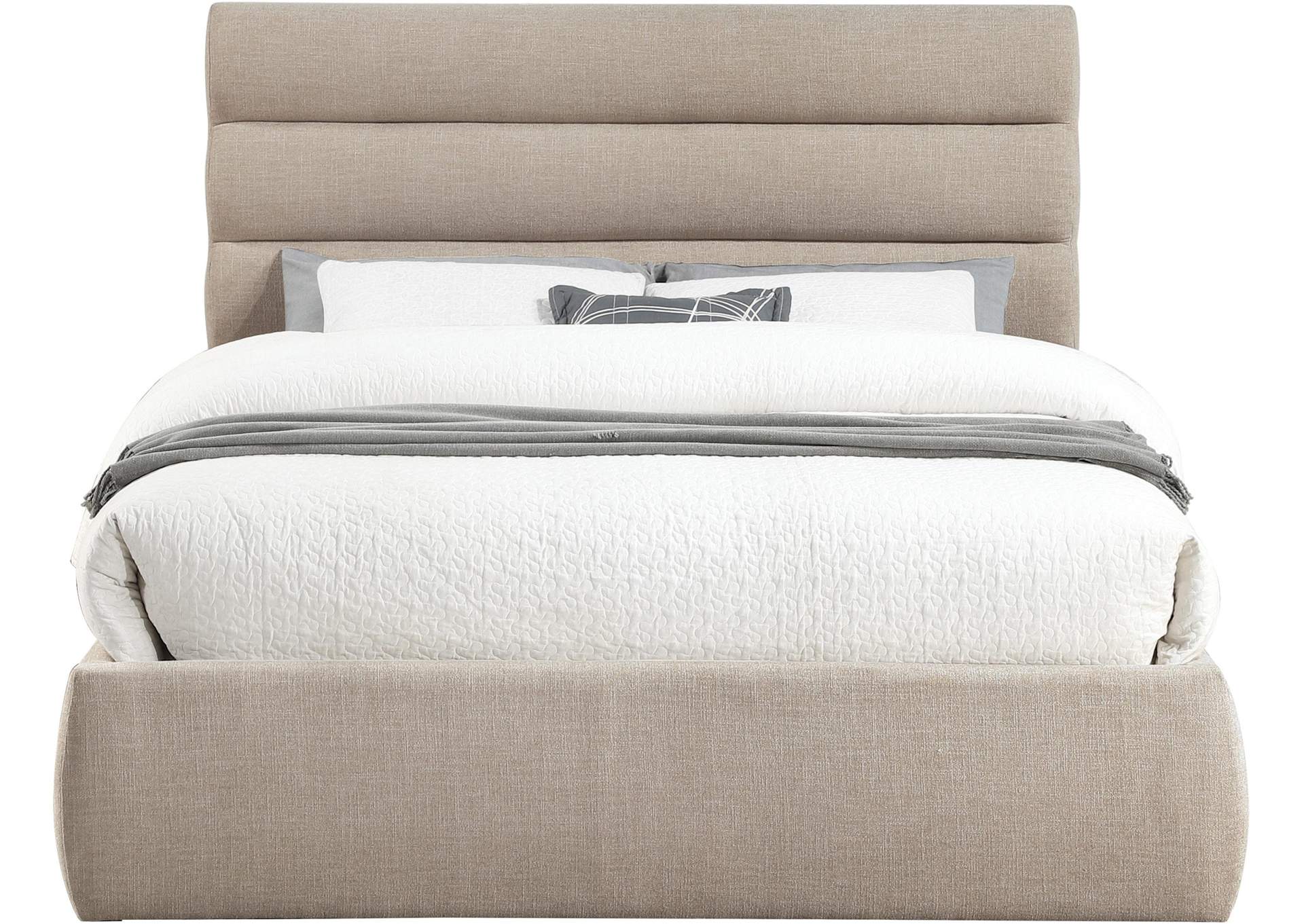 Adam Beige Linen Textured Fabric Queen Bed