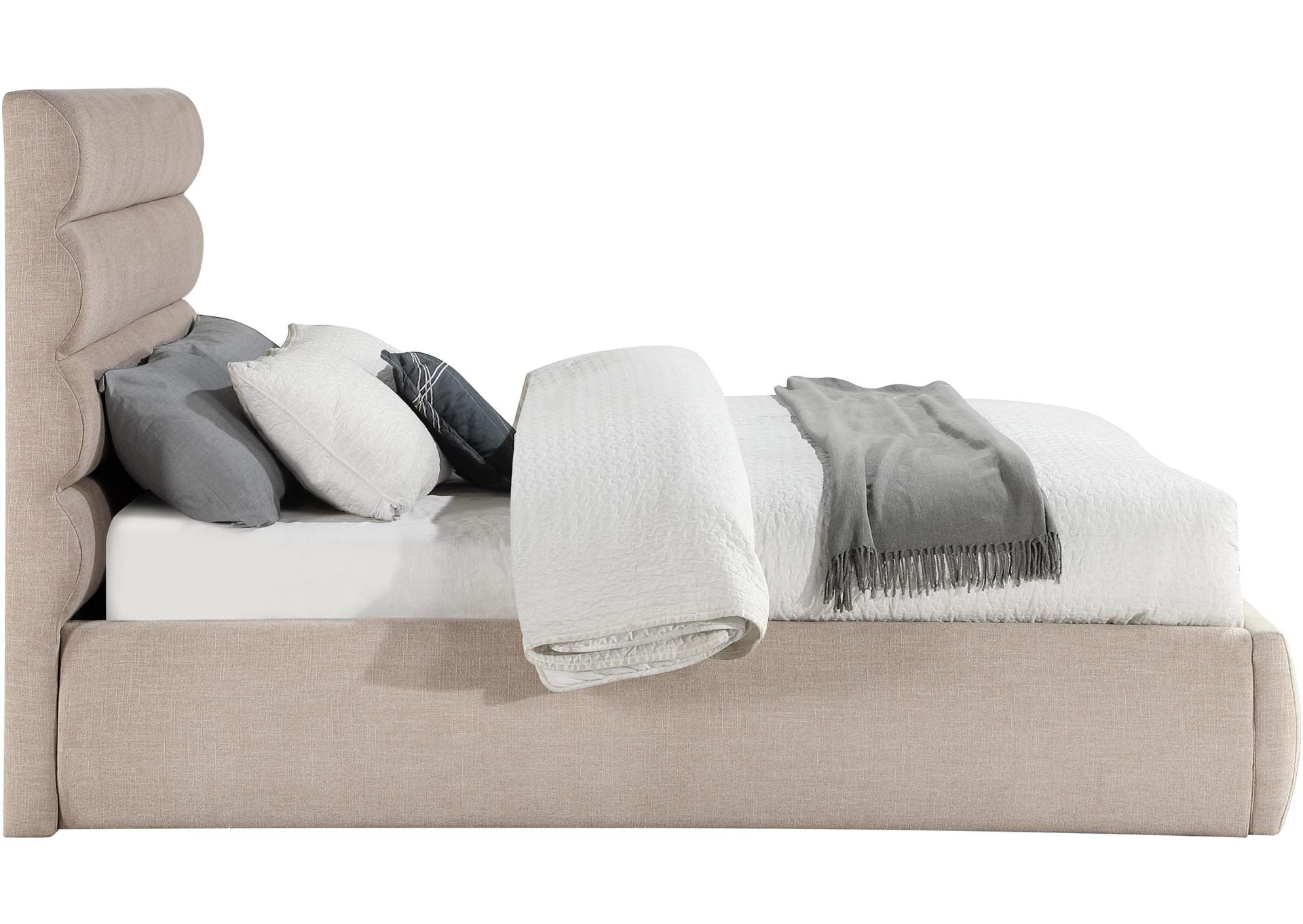 Adam Beige Linen Textured Fabric Queen Bed