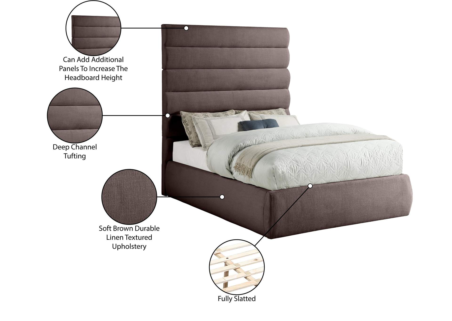Adam Brown Linen Textured Fabric Full Bed image 11
