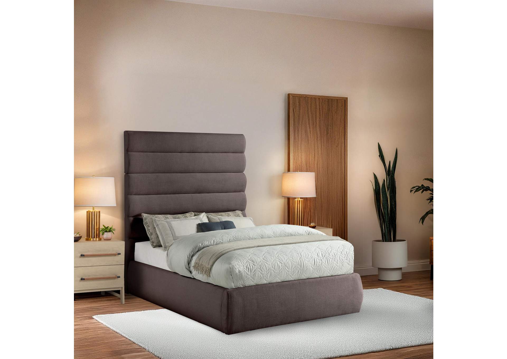 Adam Brown Linen Textured Fabric Full Bed image 3