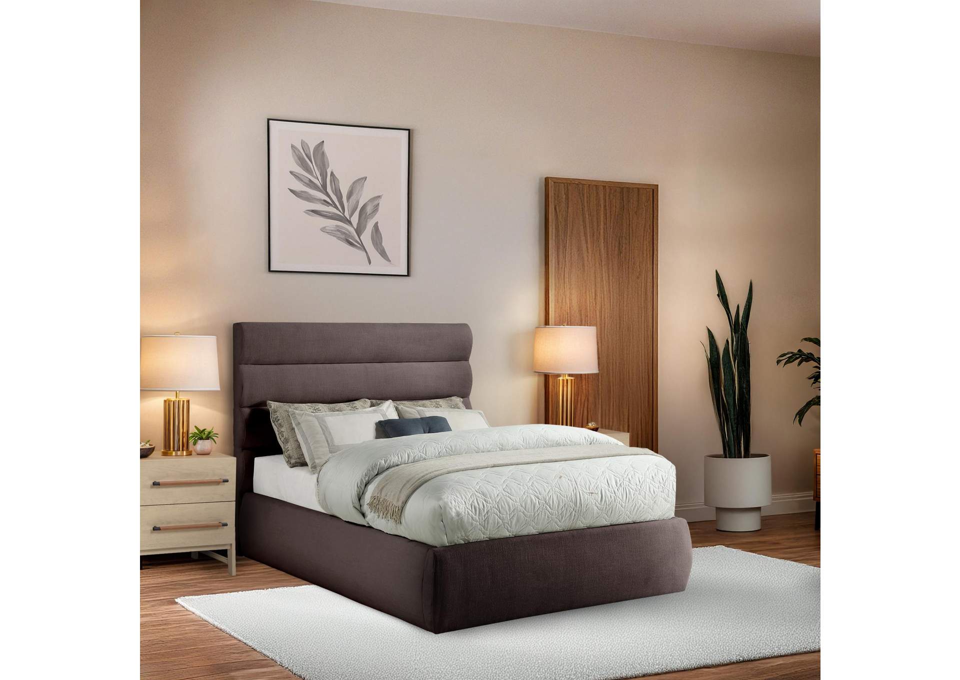 Adam Brown Linen Textured Fabric Full Bed