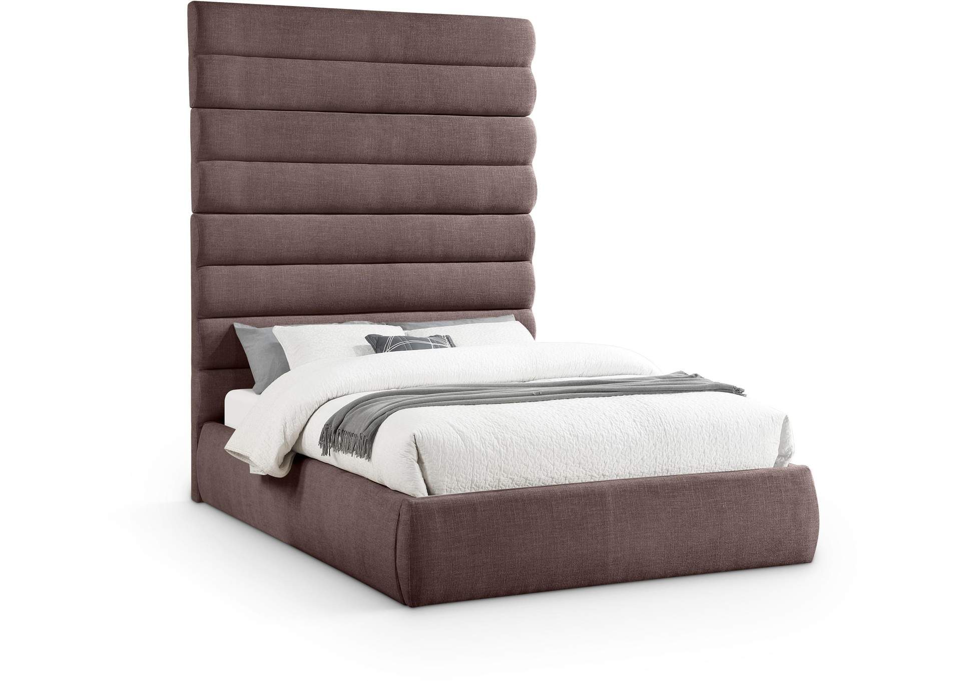 Adam Brown Linen Textured Fabric Queen Bed