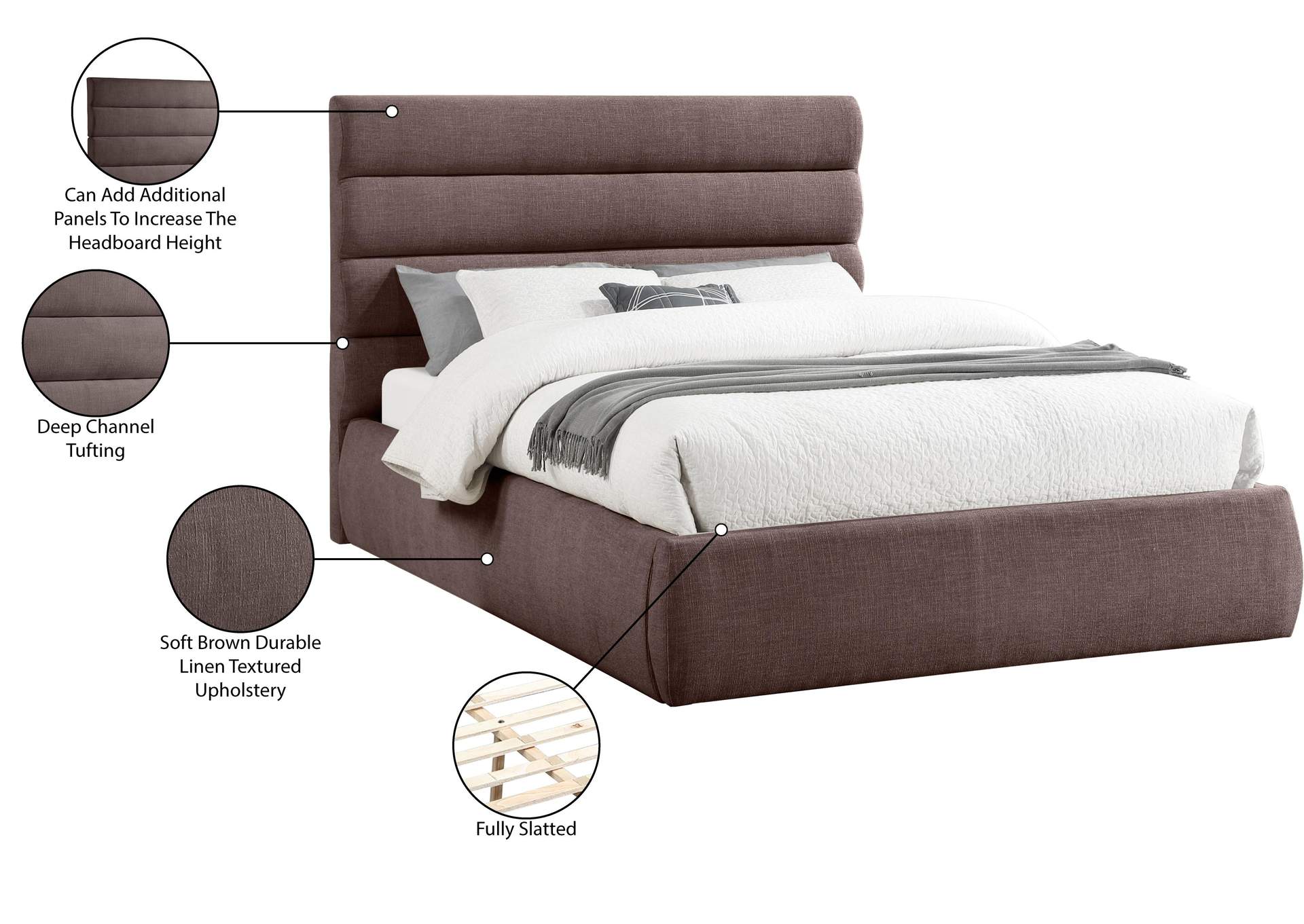Adam Brown Linen Textured Fabric Queen Bed