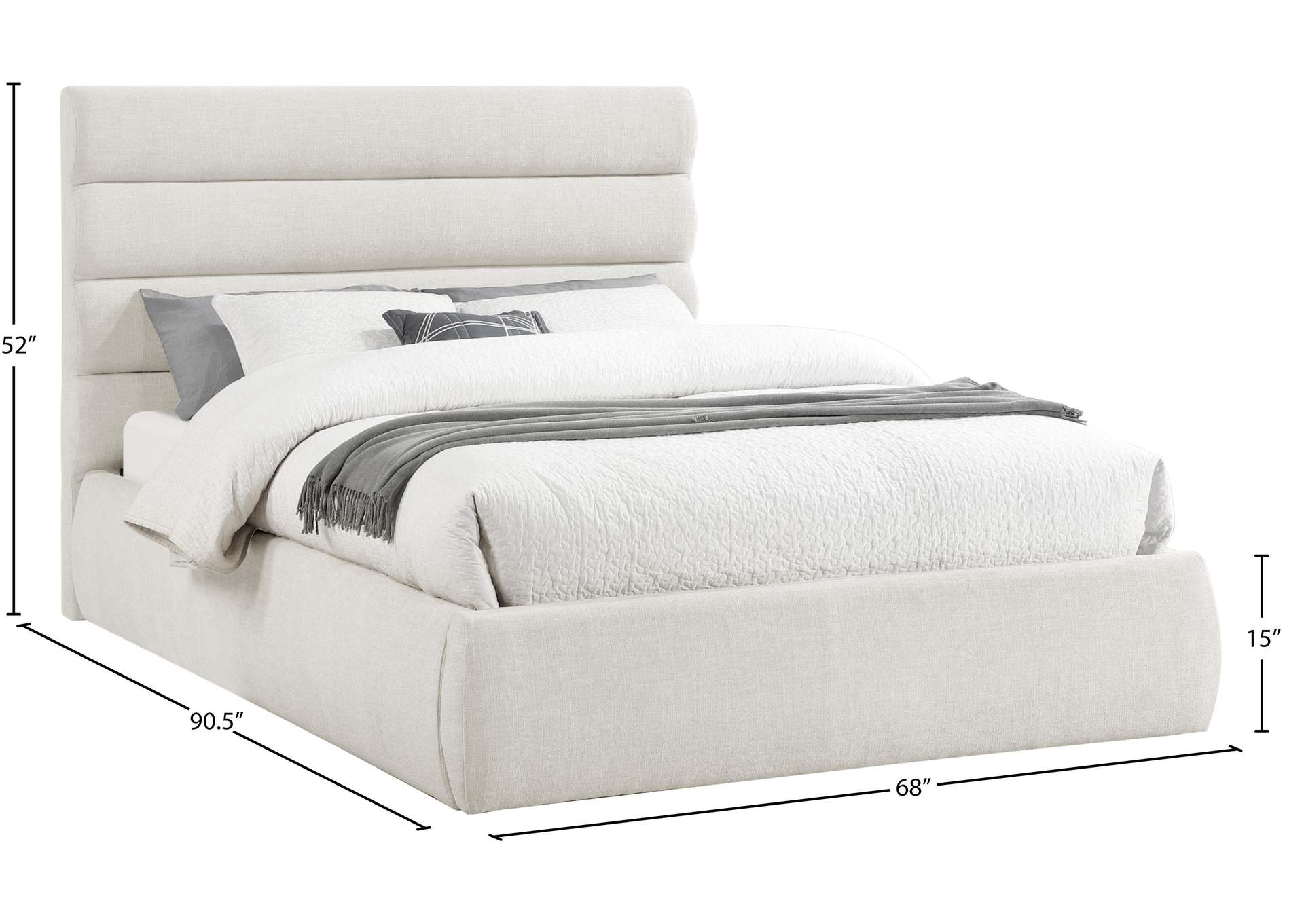 Adam Cream Linen Textured Fabric Queen Bed
