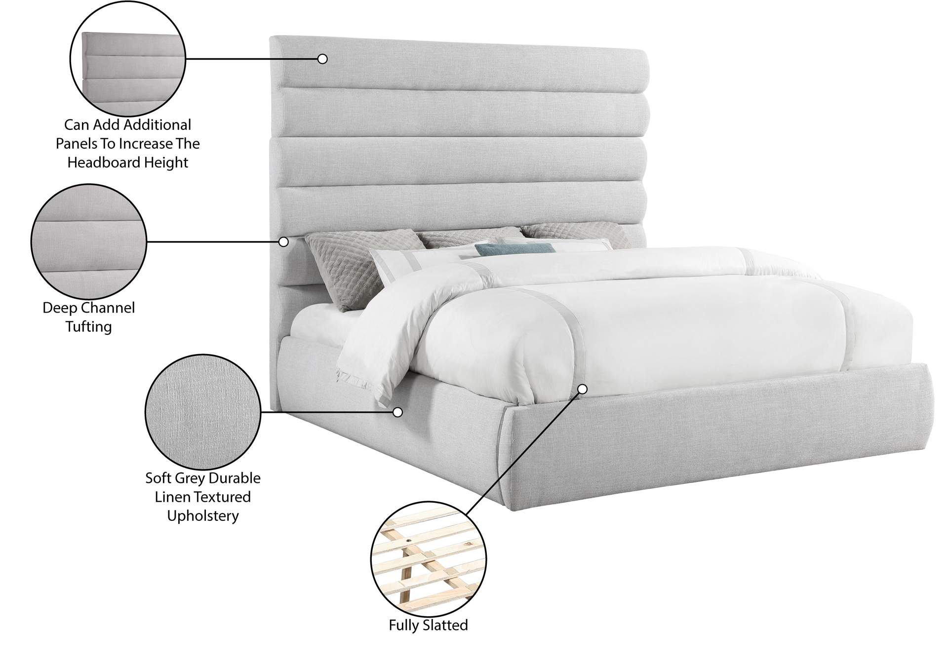 Adam Grey Linen Textured Fabric King Bed