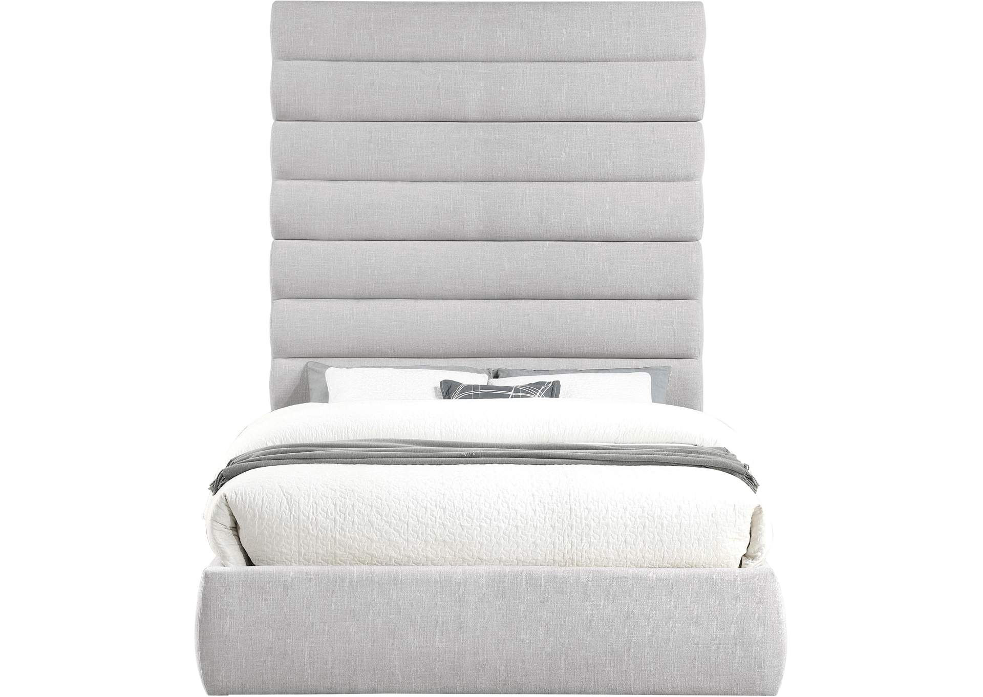 Adam Grey Linen Textured Fabric Queen Bed
