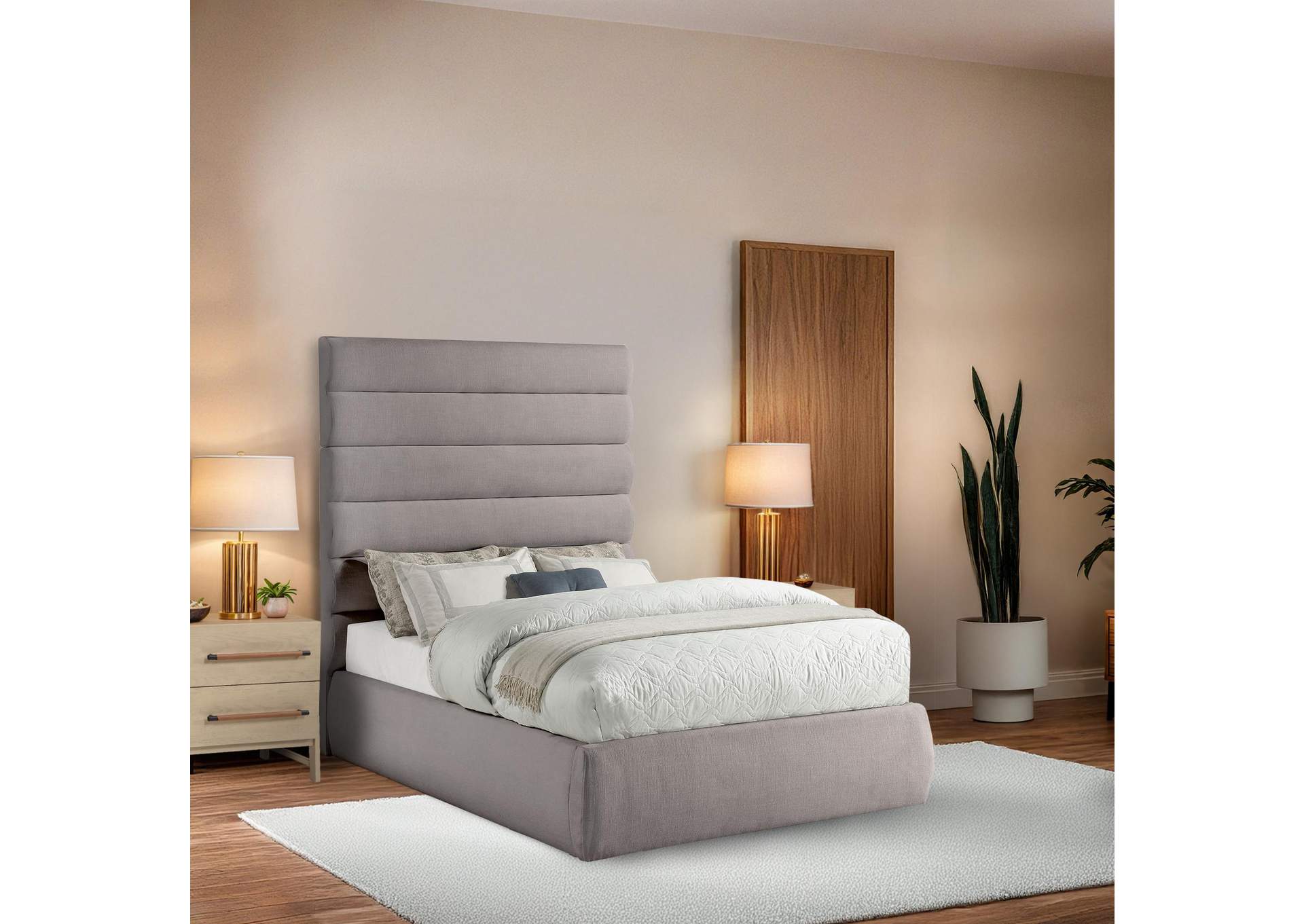 Adam Taupe Linen Textured Fabric Full Bed