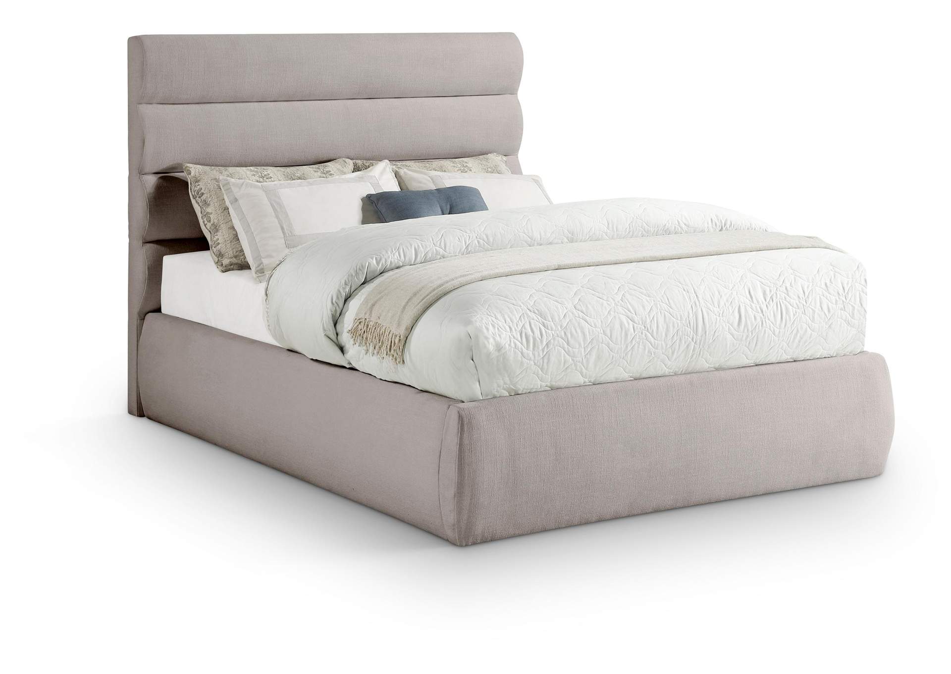 Adam Taupe Linen Textured Fabric Full Bed