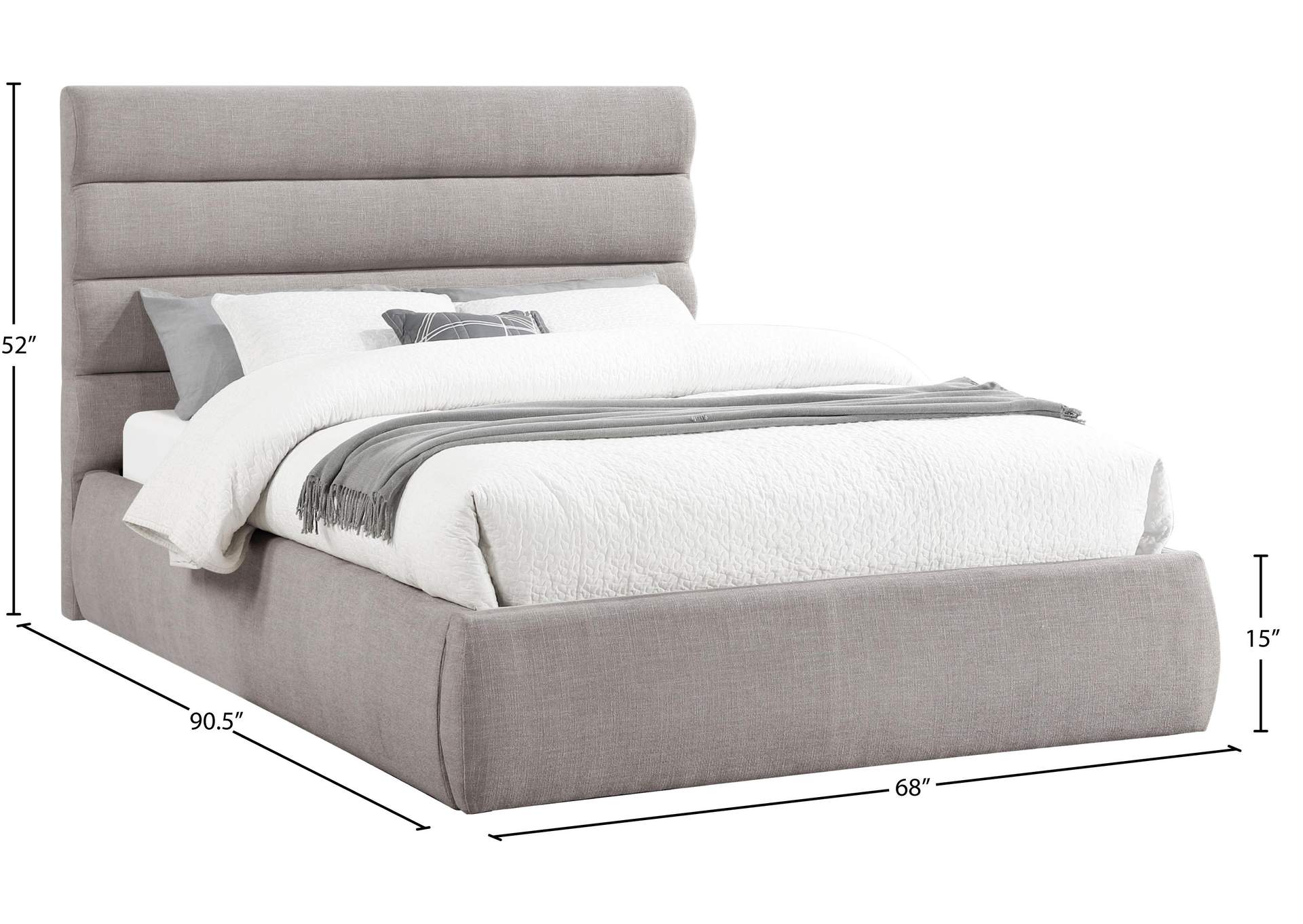 Adam Taupe Linen Textured Fabric Queen Bed image 10