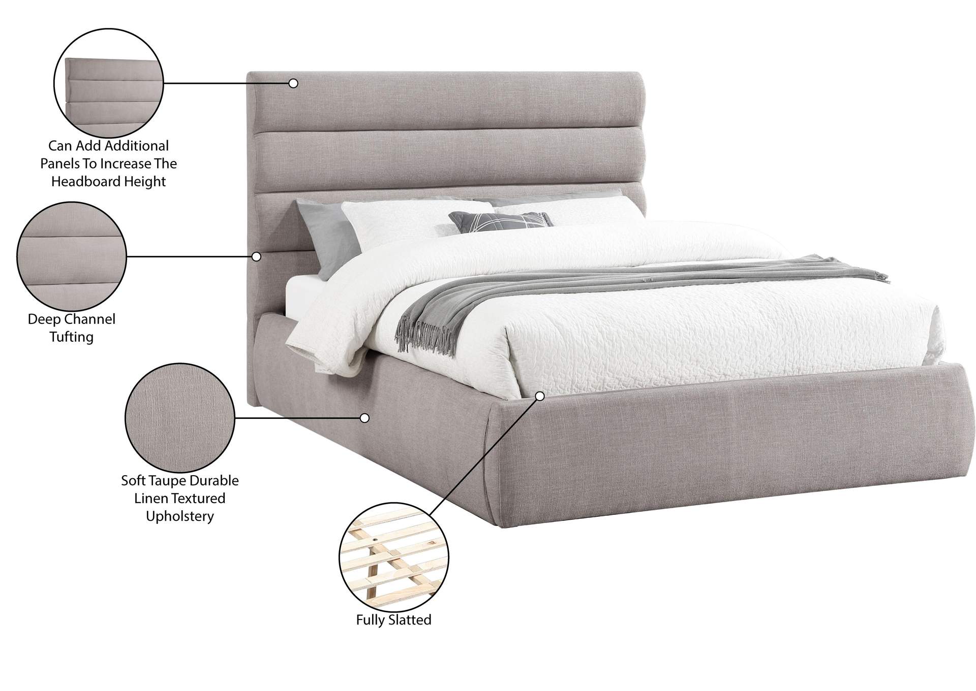 Adam Taupe Linen Textured Fabric Queen Bed image 11
